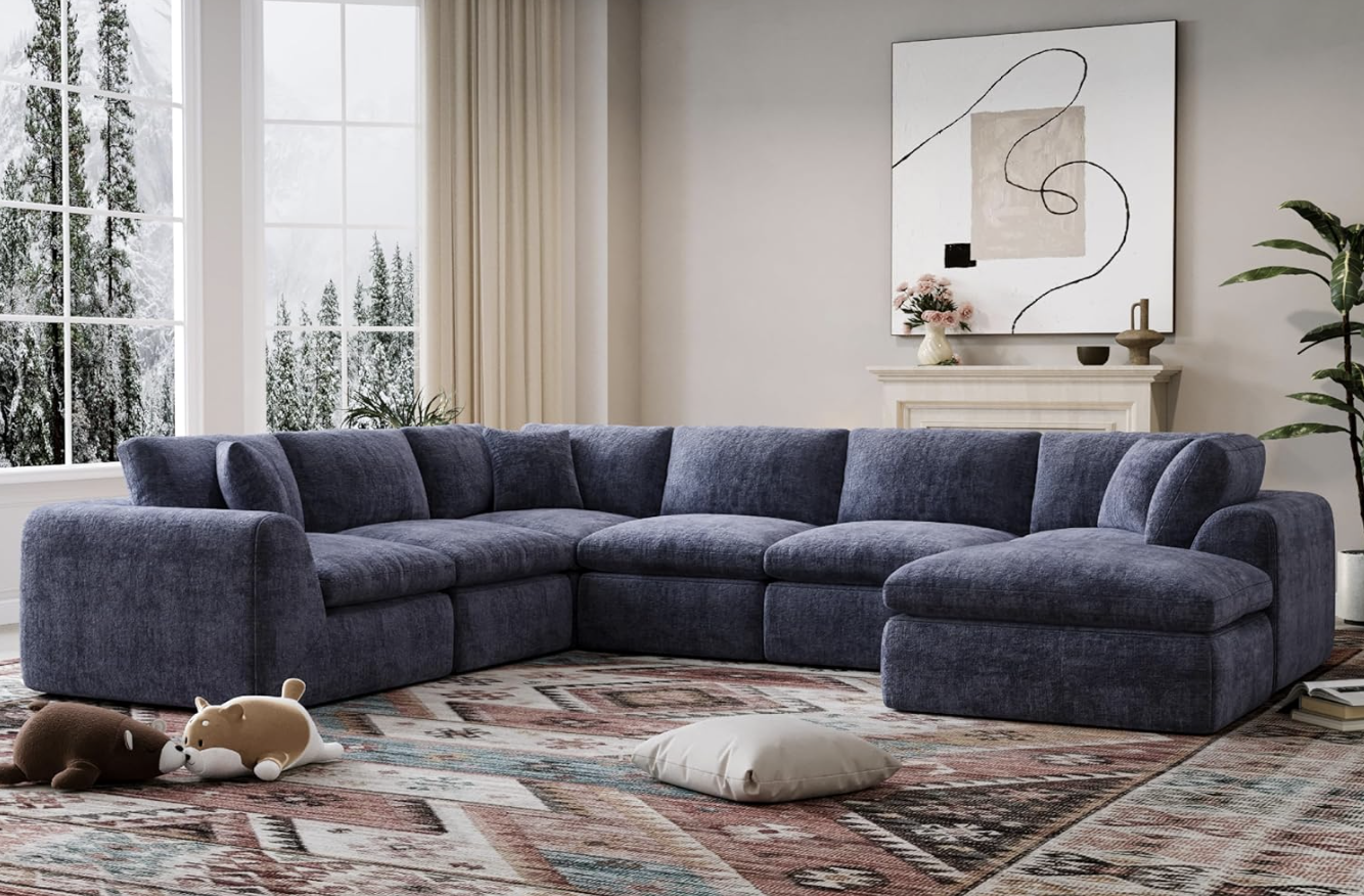 YS-01 Boneless Cloud Sectional Couch 6 Seats with 1 Ottoman