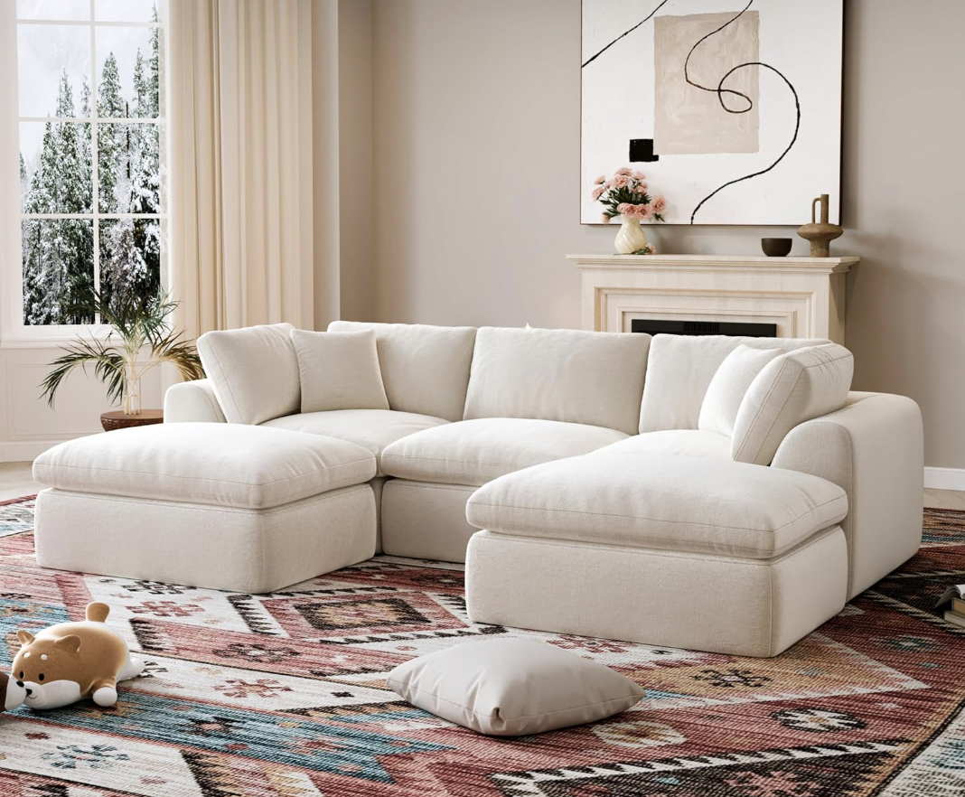YS-01 Boneless Cloud Sectional Couch 3 Seats with 2 Ottomans