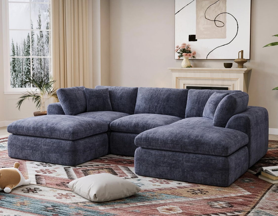 YS-01 Boneless Cloud Sectional Couch 3 Seats with 2 Ottomans