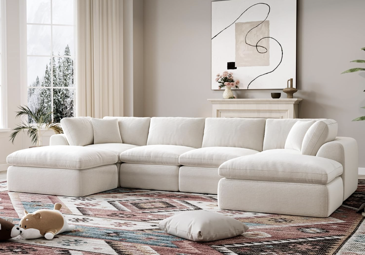 YS-01 Boneless Cloud Sectional Couch 4 Seats with 2 Ottomans