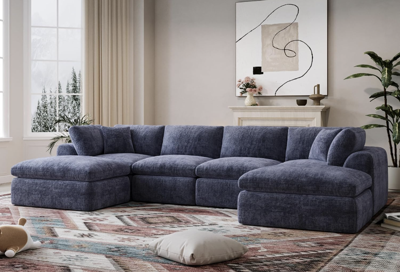 YS-01 Boneless Cloud Sectional Couch 4 Seats with 2 Ottomans