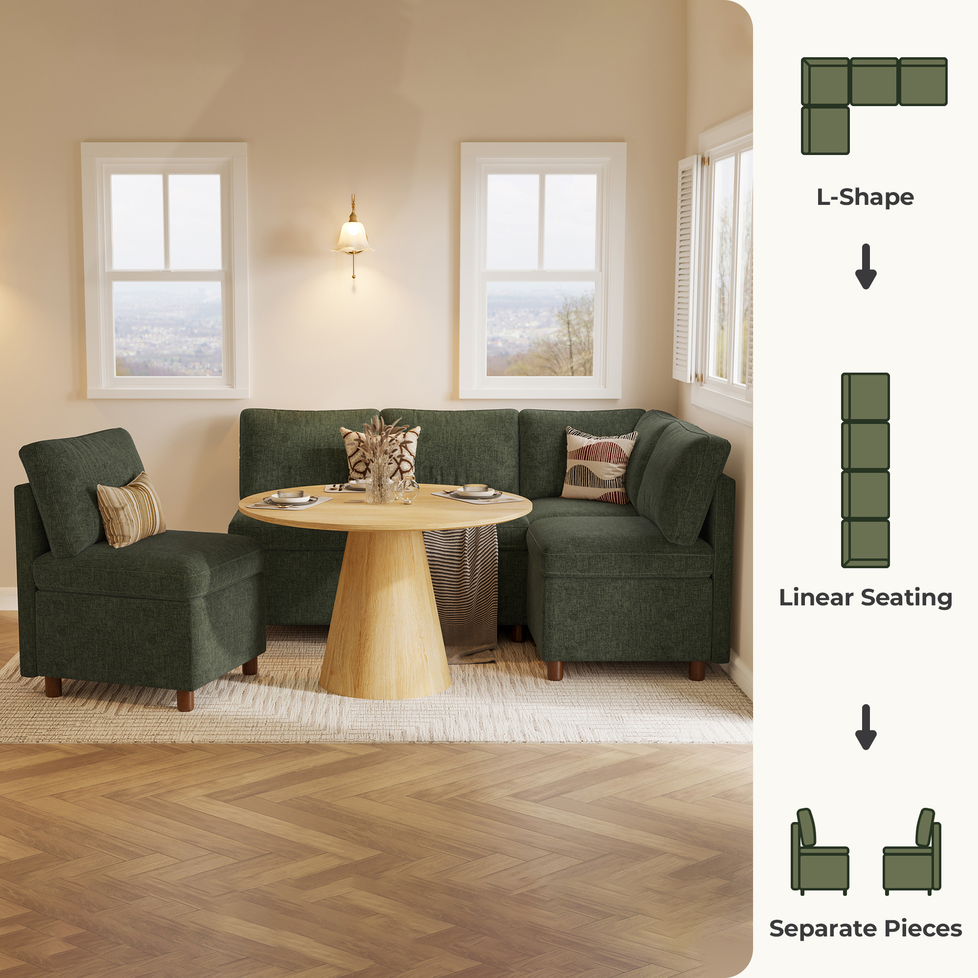 Aura 4-Seat L-Shaped Dining Nook with Hidden Storage