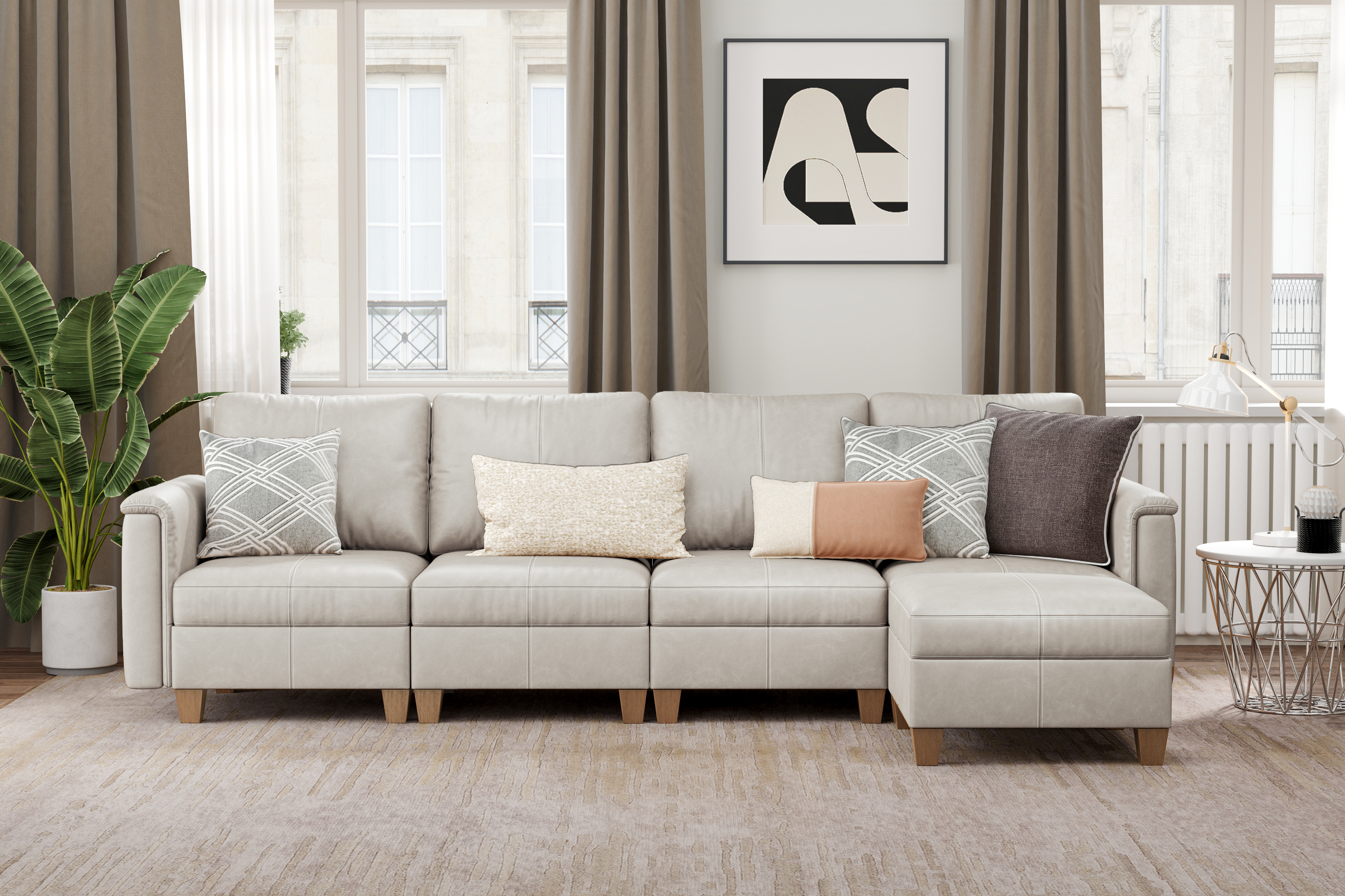 MS-01 Modular SectionaL Sofa 4 Seats with 1 Ottomans