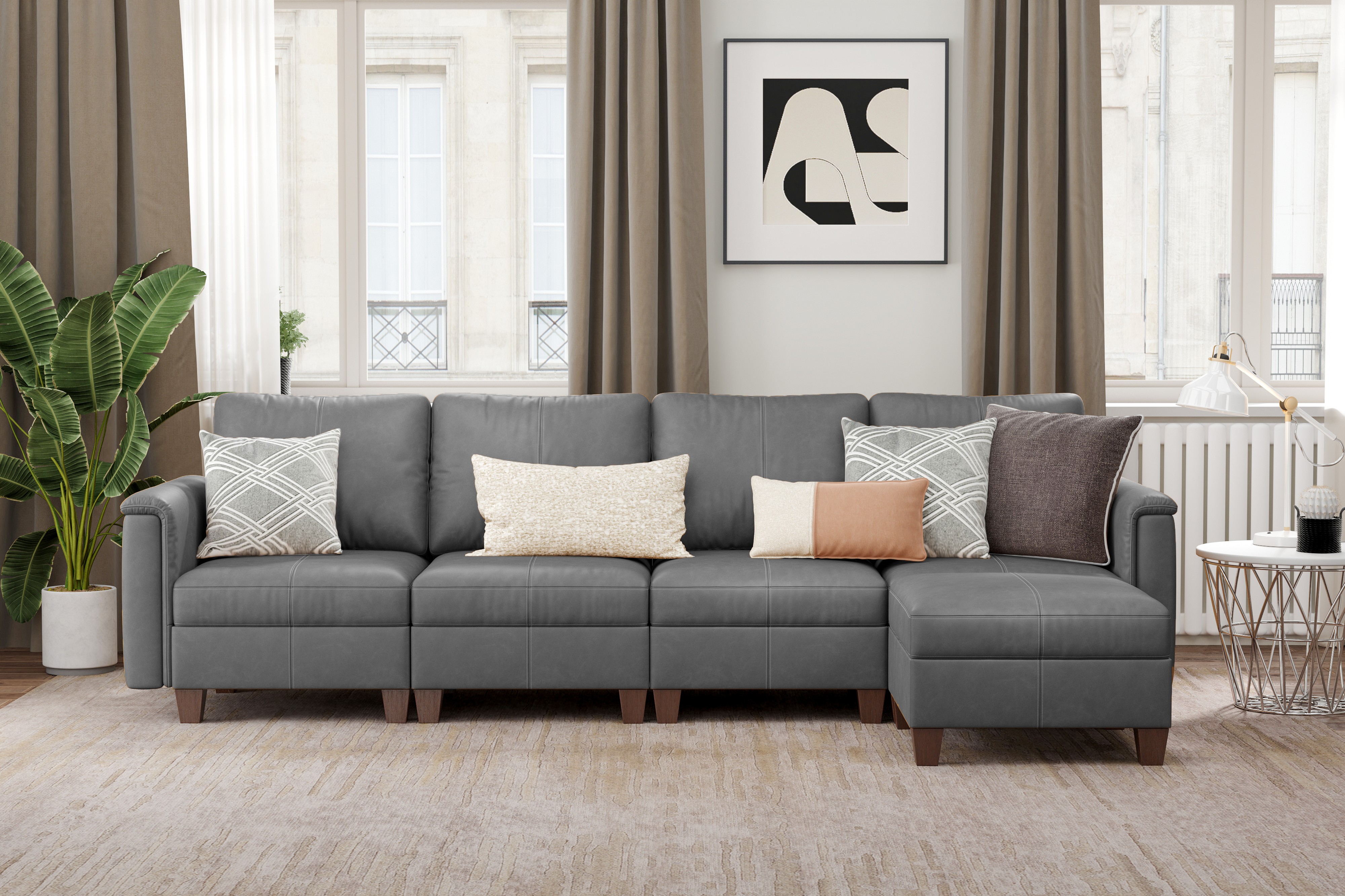 MS-01 Modular SectionaL Sofa 4 Seats with 1 Ottomans