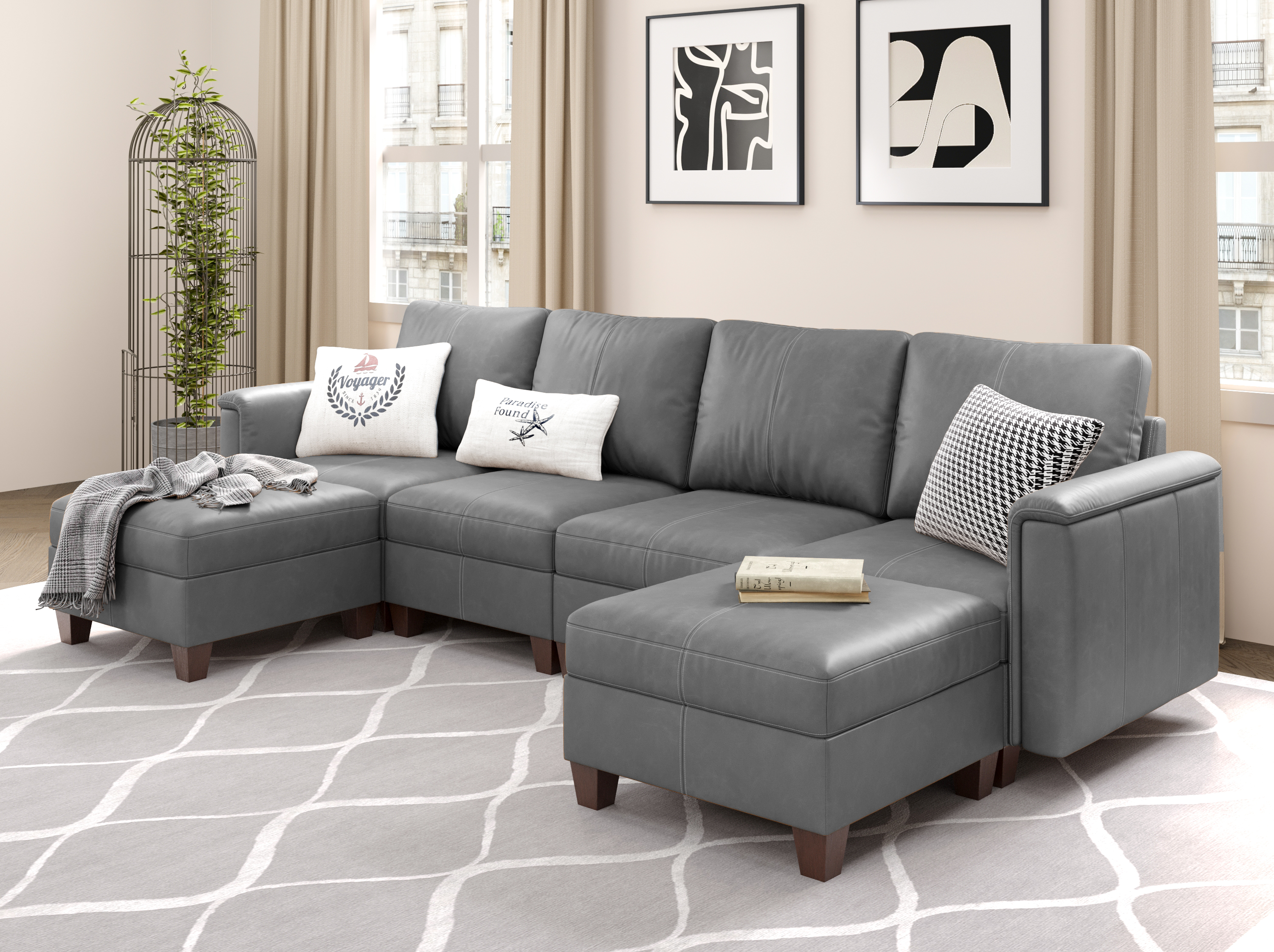 MS-01 Modular SectionaL Sofa 4 Seats with 2 Ottomans