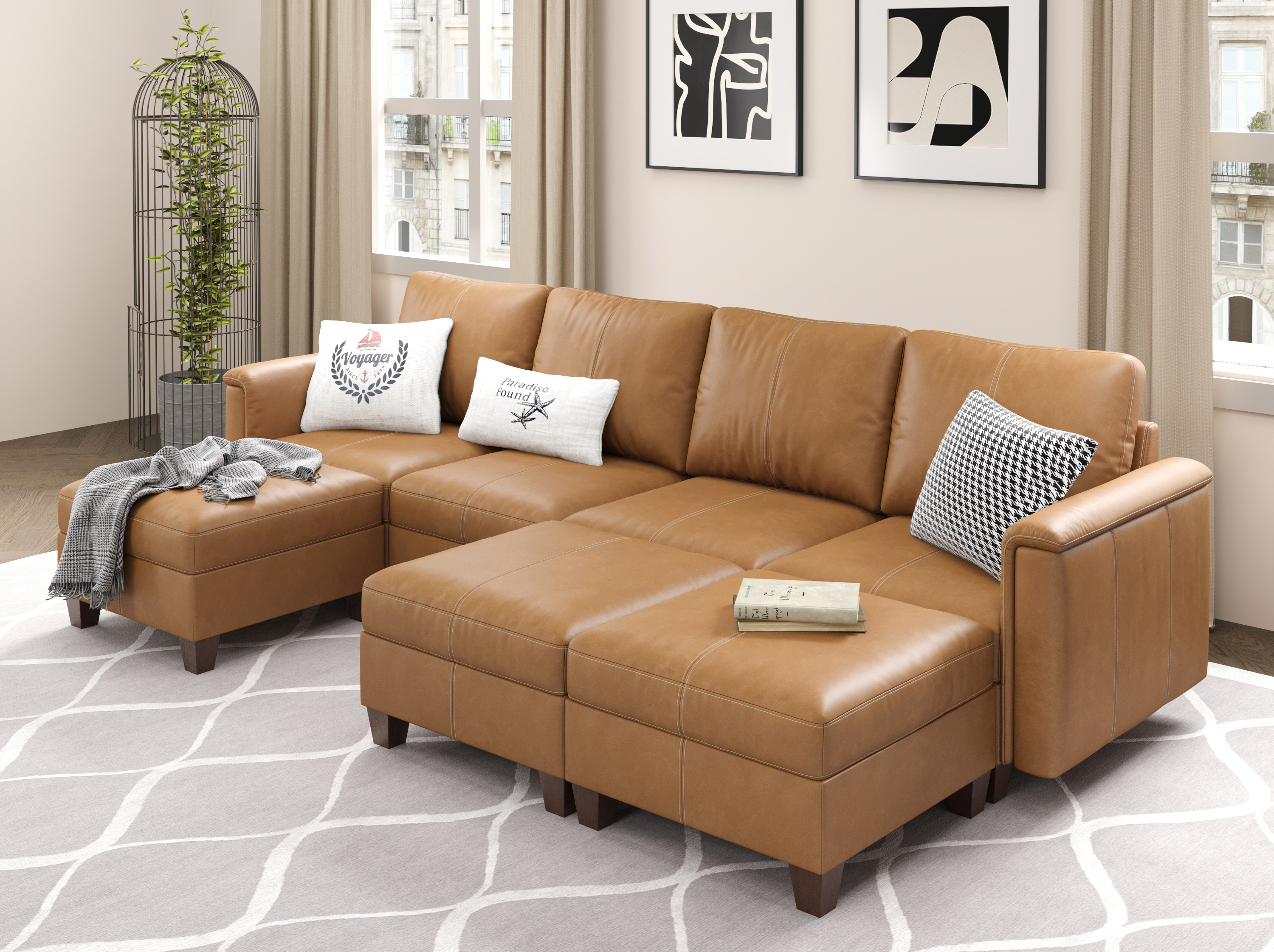 MS-01 Modular SectionaL Sofa 4 Seats with 3 Ottomans