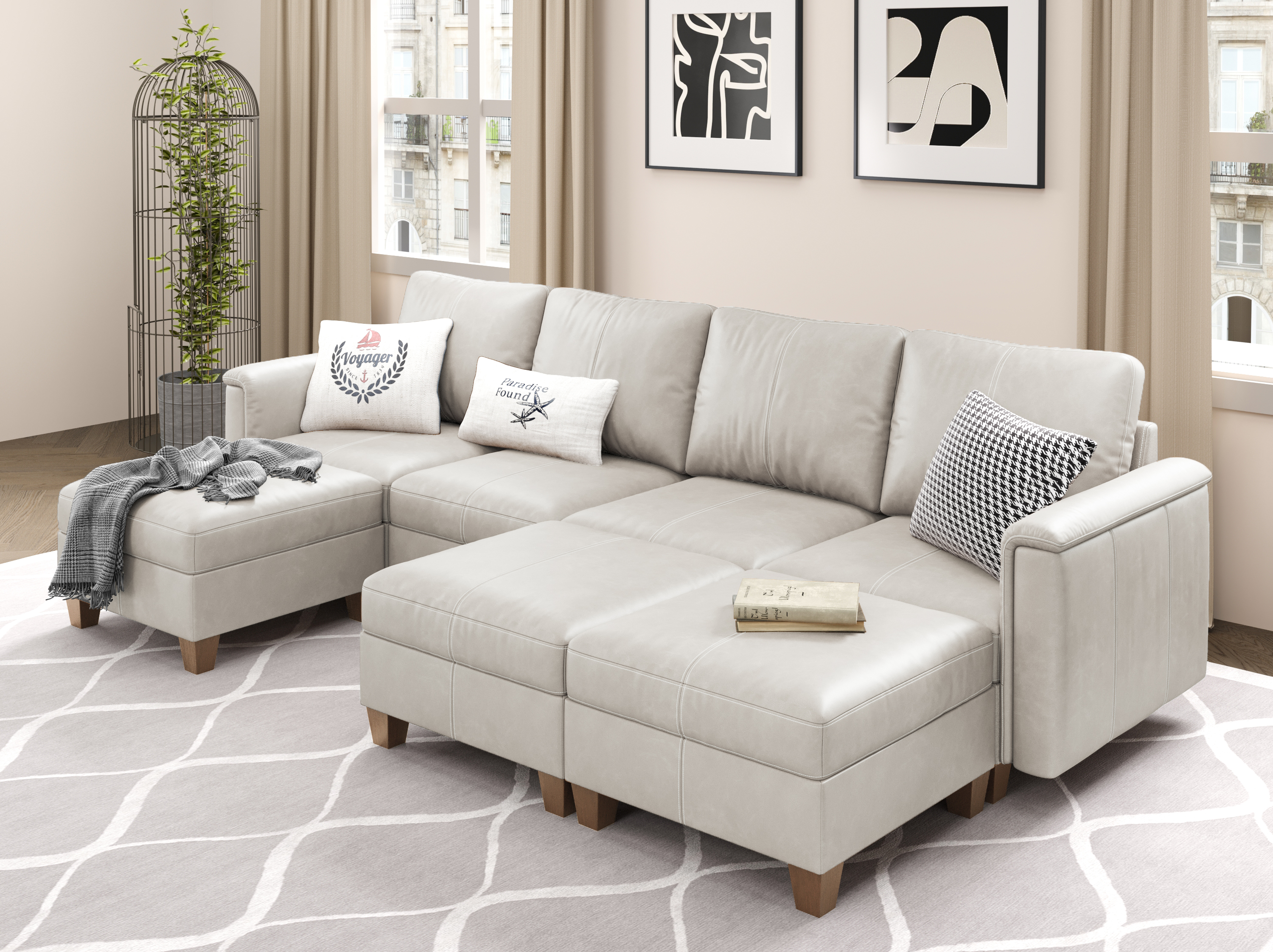 MS-01 Modular SectionaL Sofa 4 Seats with 3 Ottomans