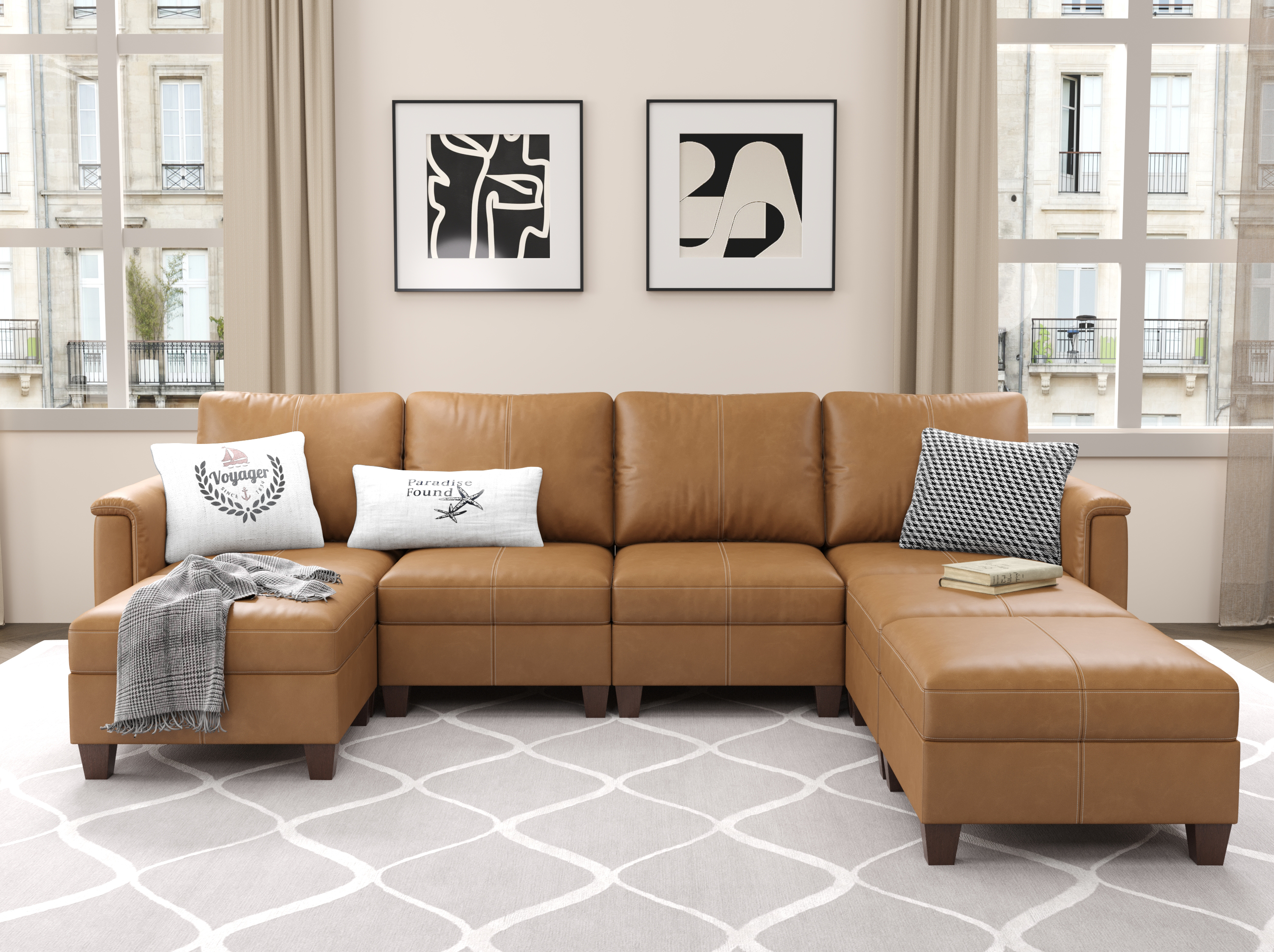 MS-01 Modular SectionaL Sofa 4 Seats with 3 Ottomans