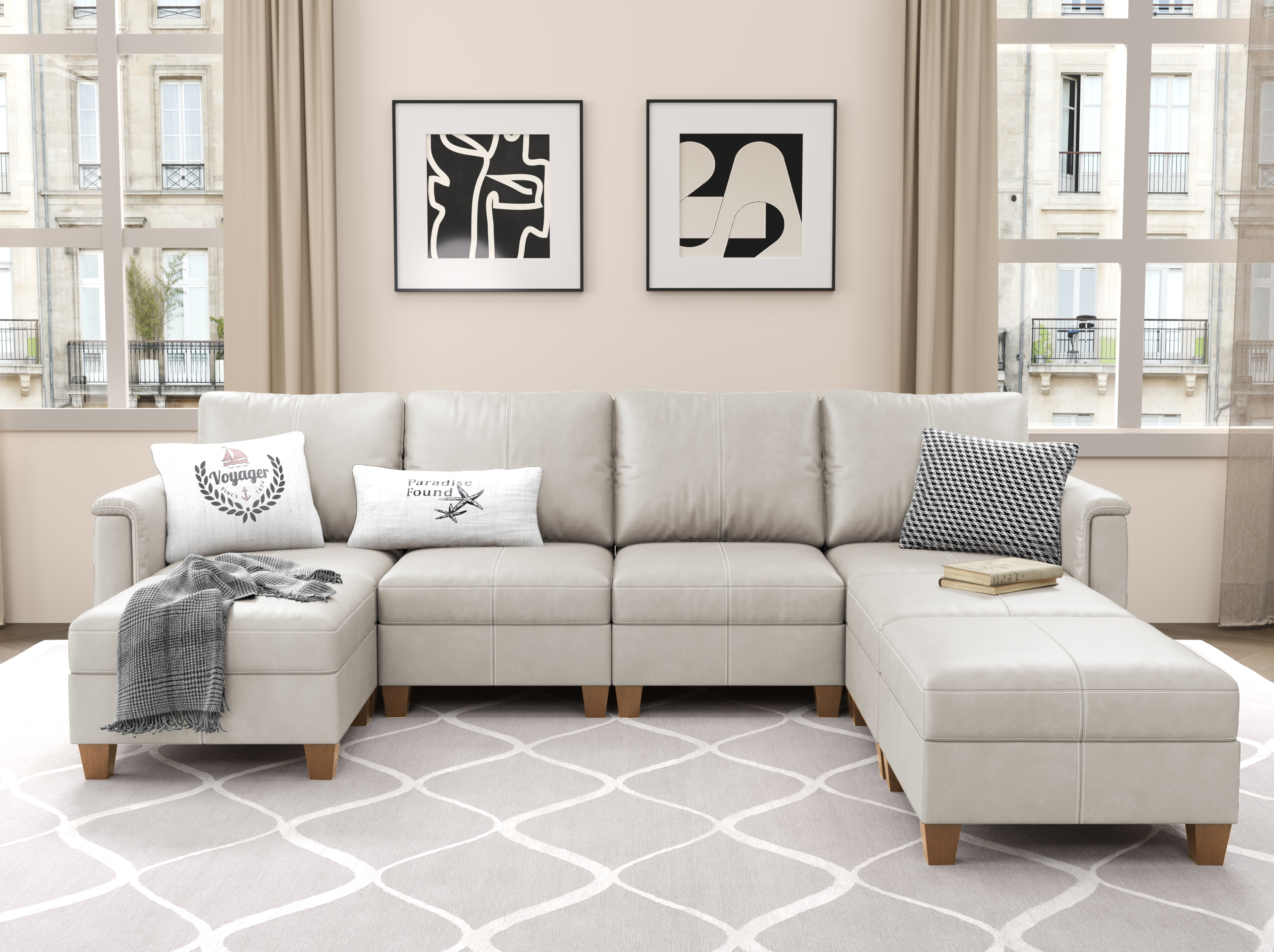 MS-01 Modular SectionaL Sofa 4 Seats with 3 Ottomans