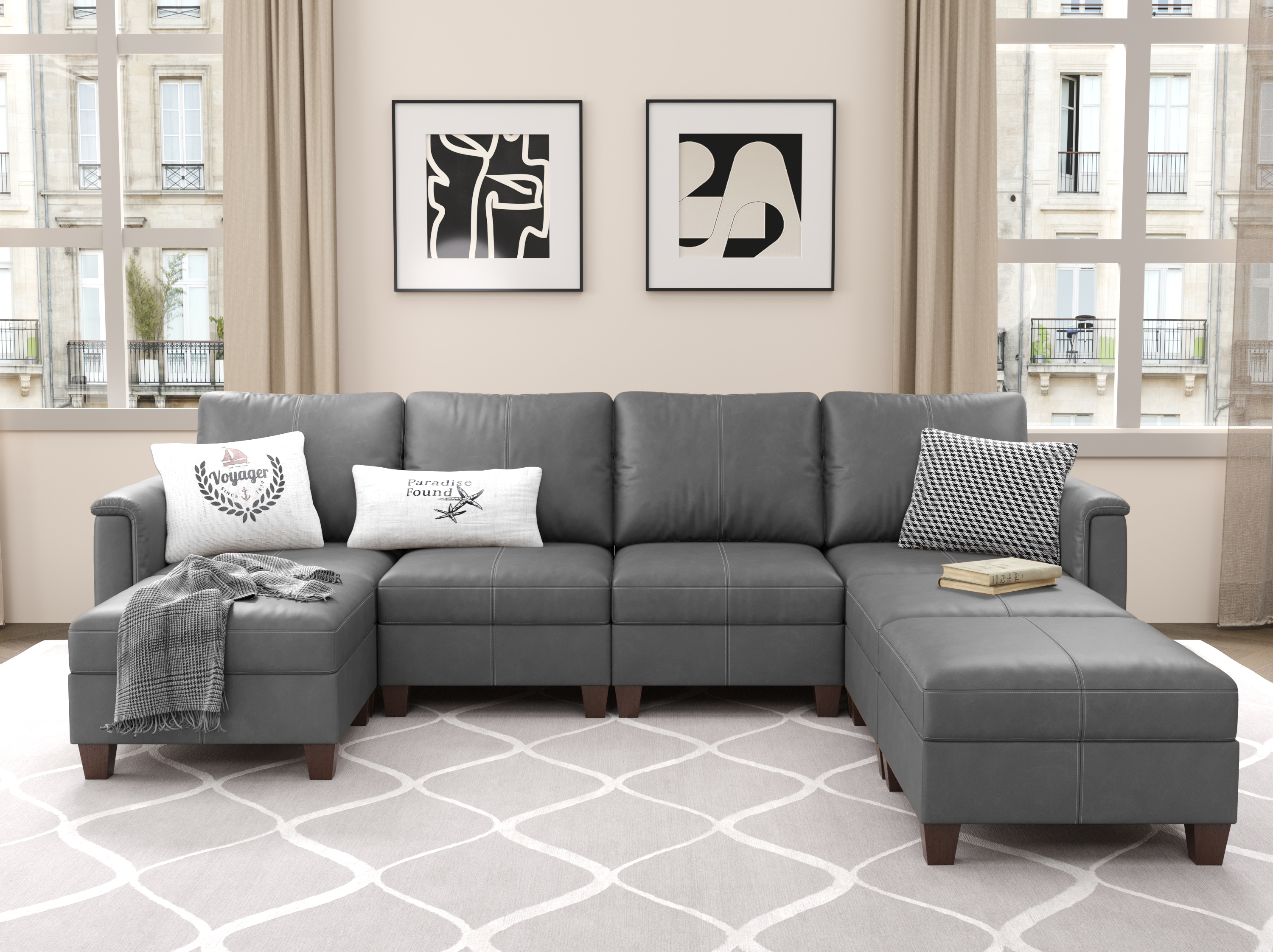 MS-01 Modular SectionaL Sofa 4 Seats with 3 Ottomans