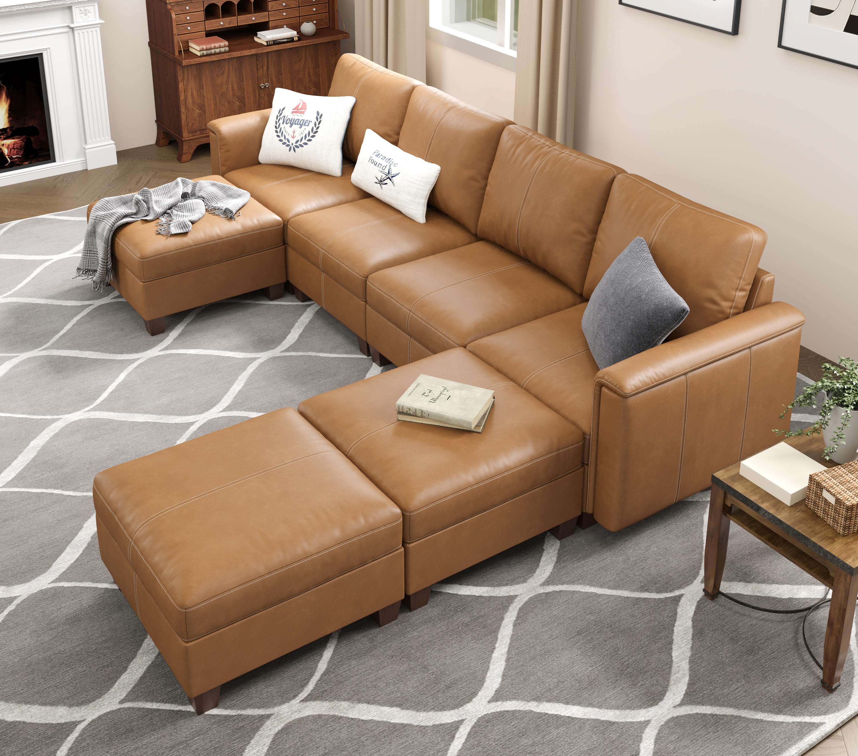 MS-01 Modular SectionaL Sofa 4 Seats with 3 Ottomans