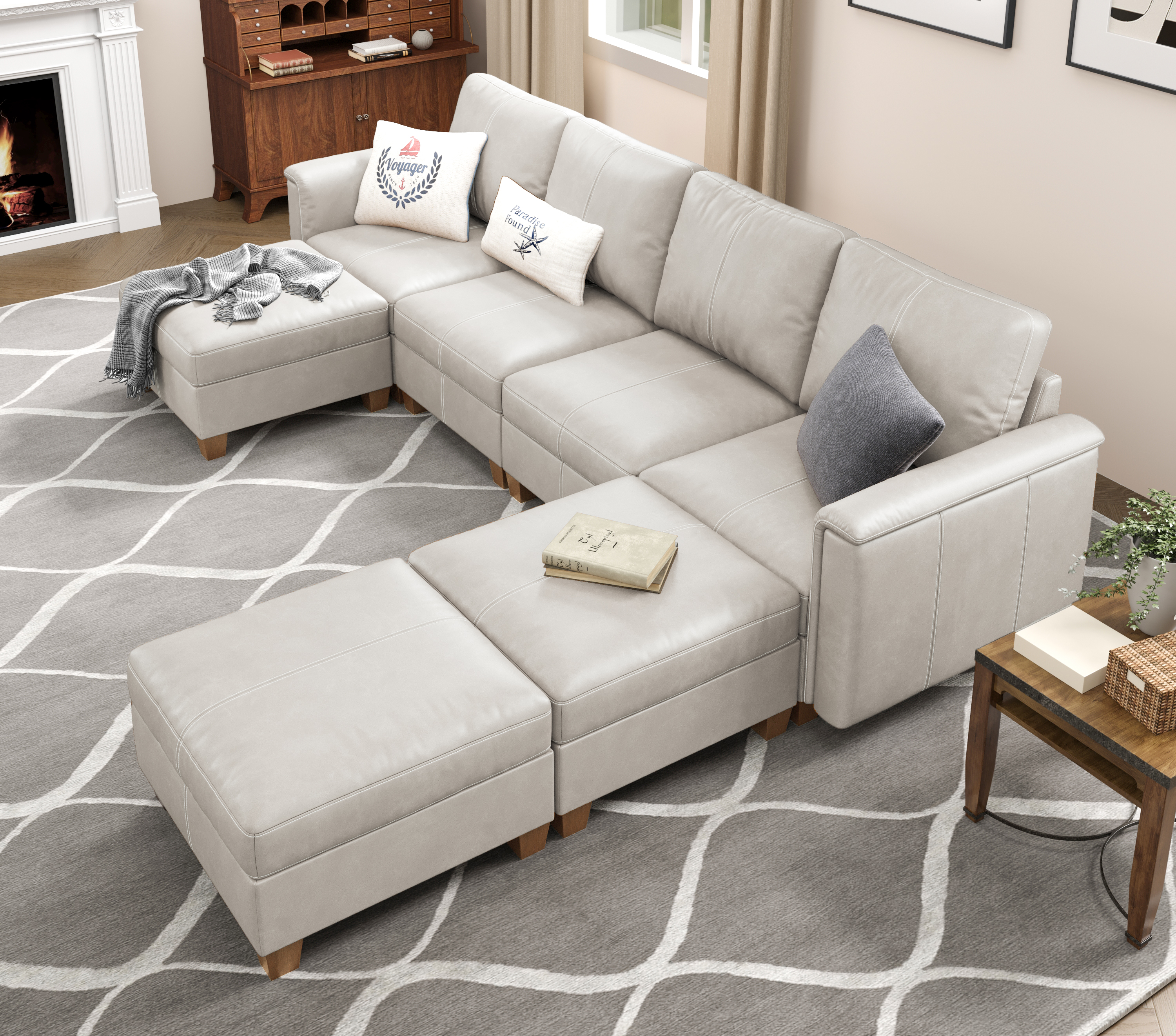 MS-01 Modular SectionaL Sofa 4 Seats with 3 Ottomans