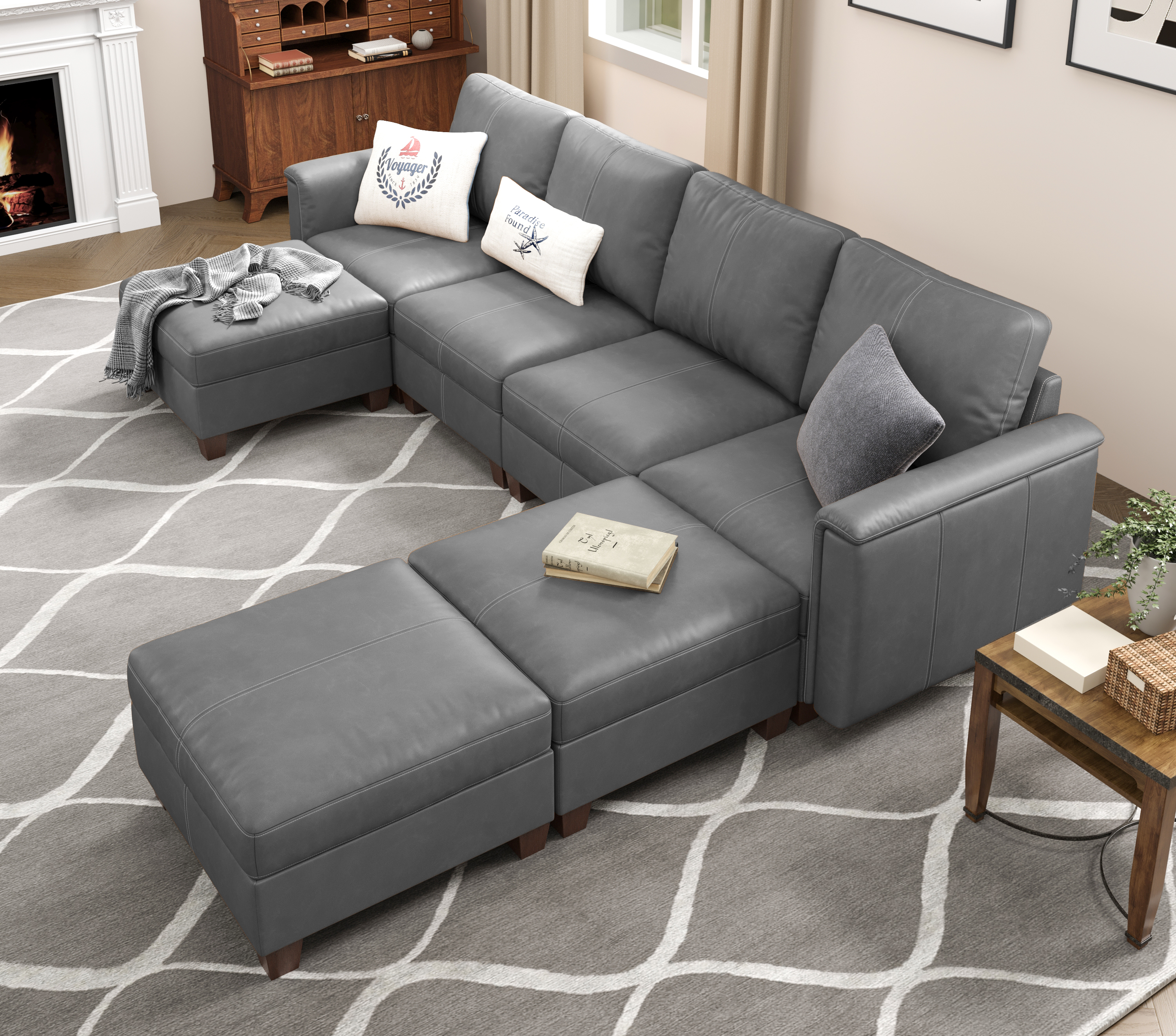 MS-01 Modular SectionaL Sofa 4 Seats with 3 Ottomans