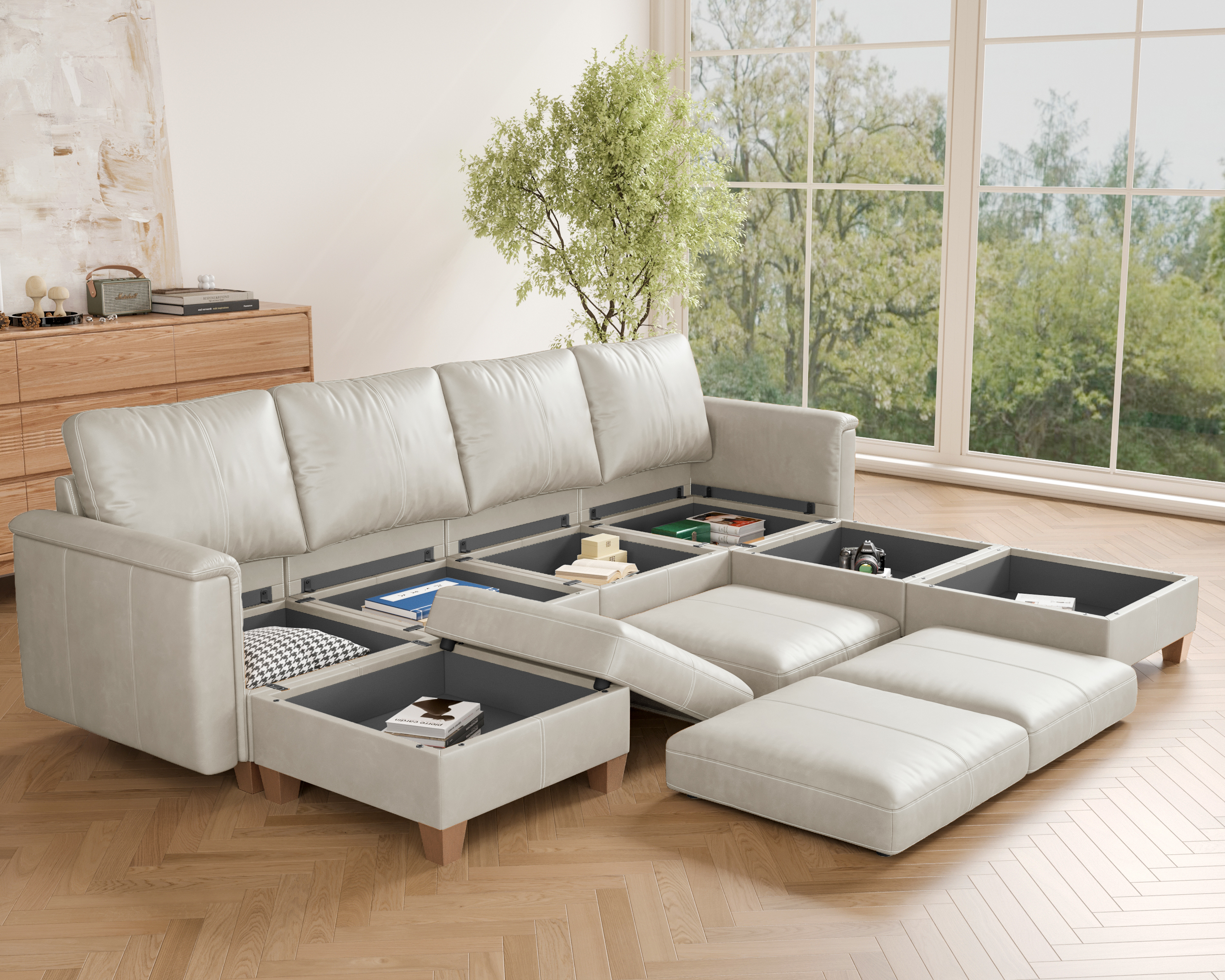 MS-01 Modular SectionaL Sofa 4 Seats with 3 Ottomans