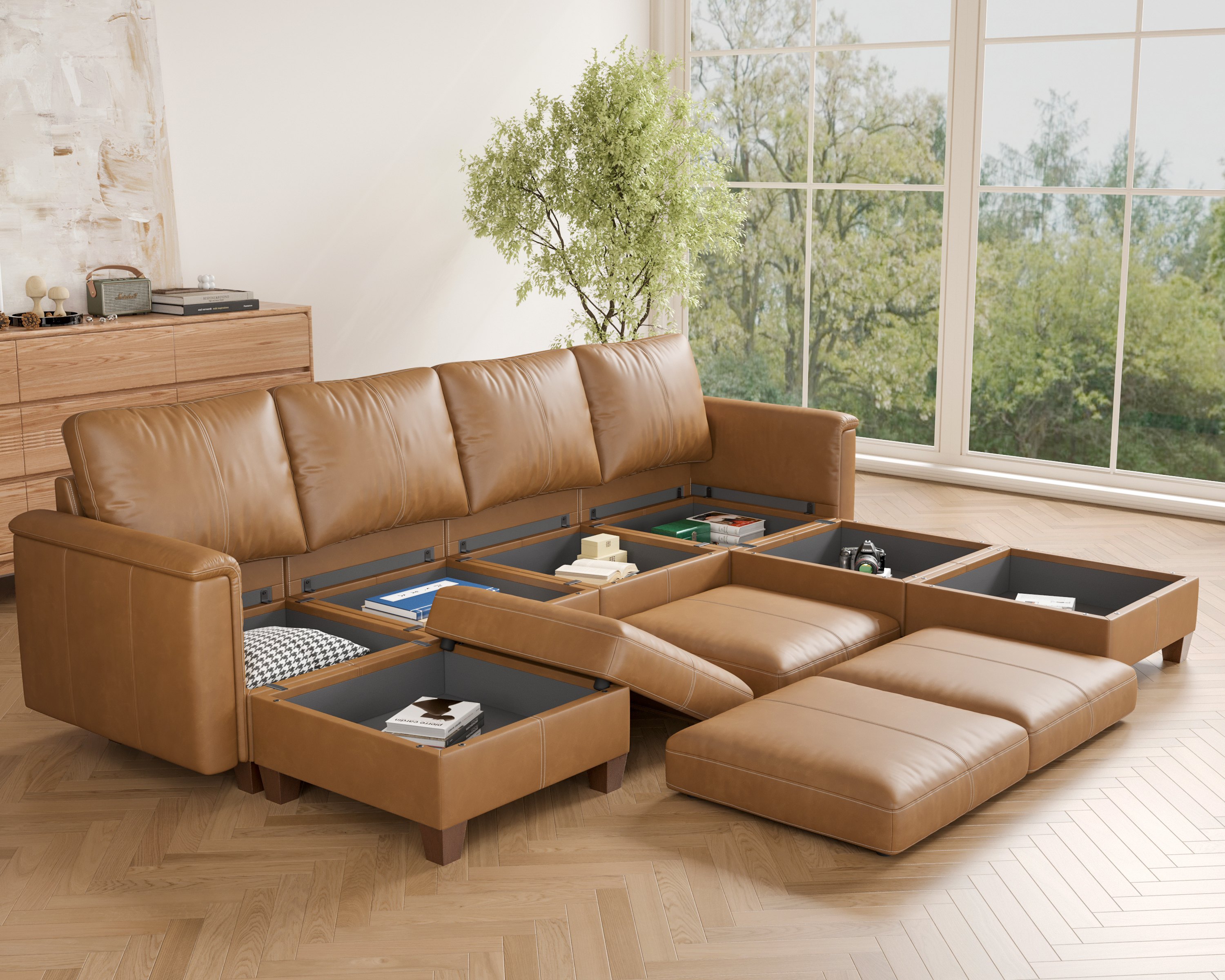 MS-01 Modular SectionaL Sofa 4 Seats with 3 Ottomans