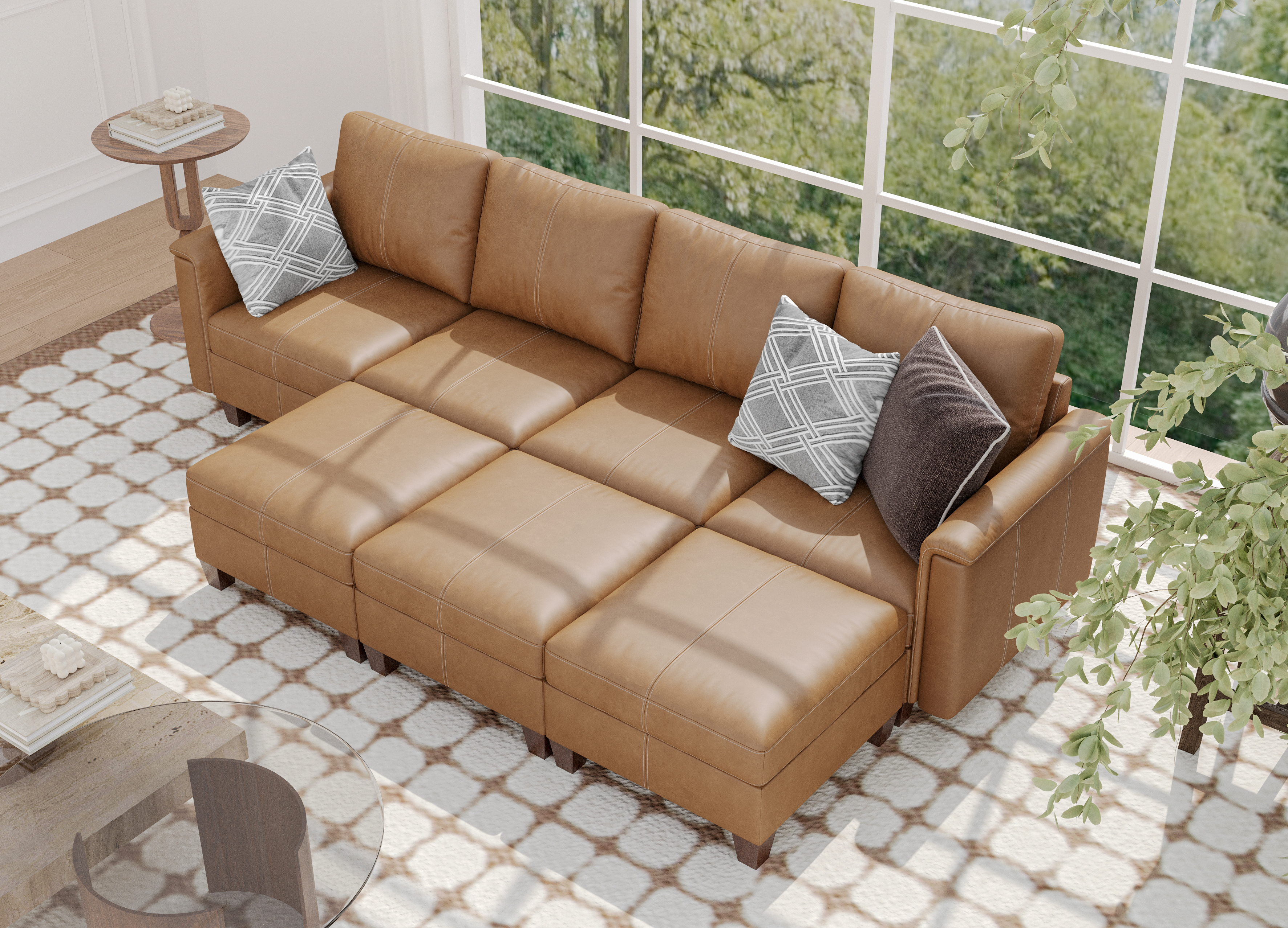 MS-01 Modular SectionaL Sofa 4 Seats with 3 Ottomans