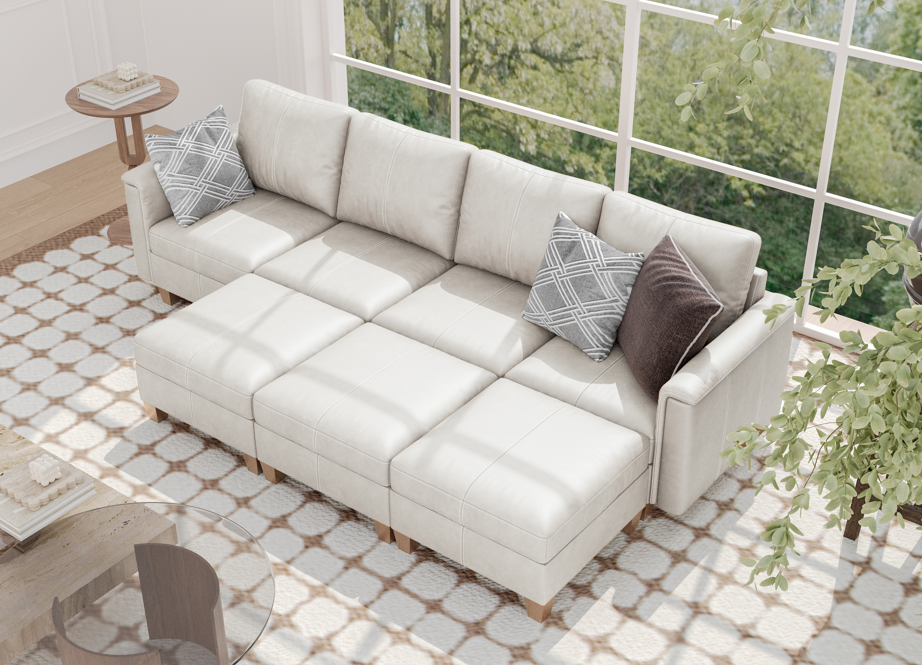 MS-01 Modular SectionaL Sofa 4 Seats with 3 Ottomans