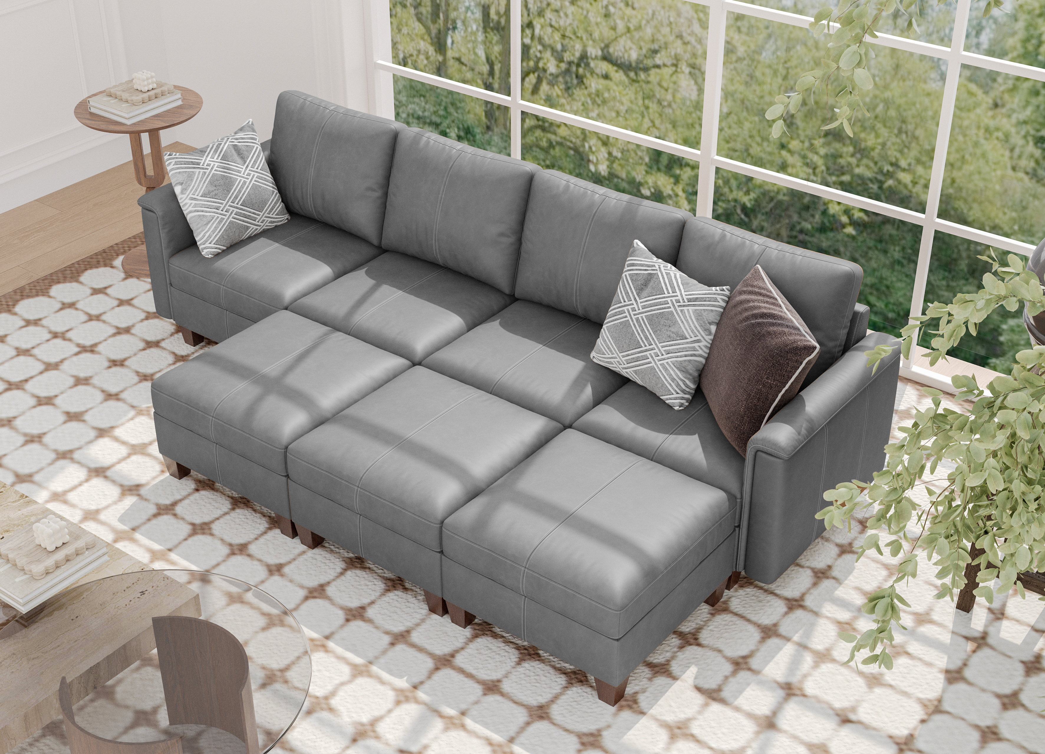 MS-01 Modular SectionaL Sofa 4 Seats with 3 Ottomans
