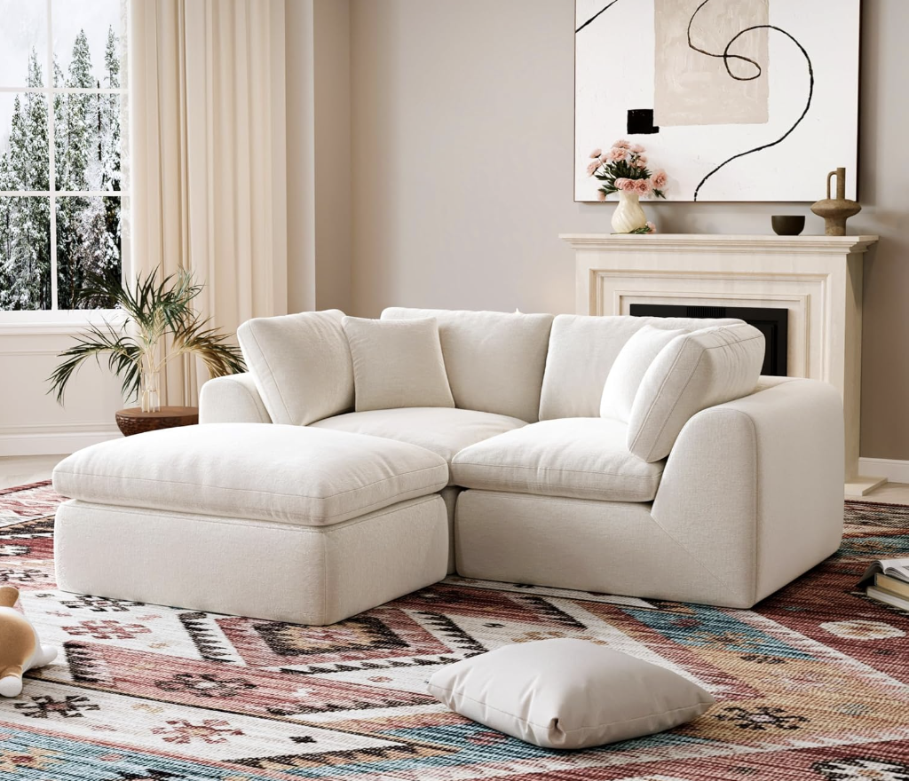 YS-01 Boneless Cloud Sectional Couch 2 Seats with 1 Ottoman