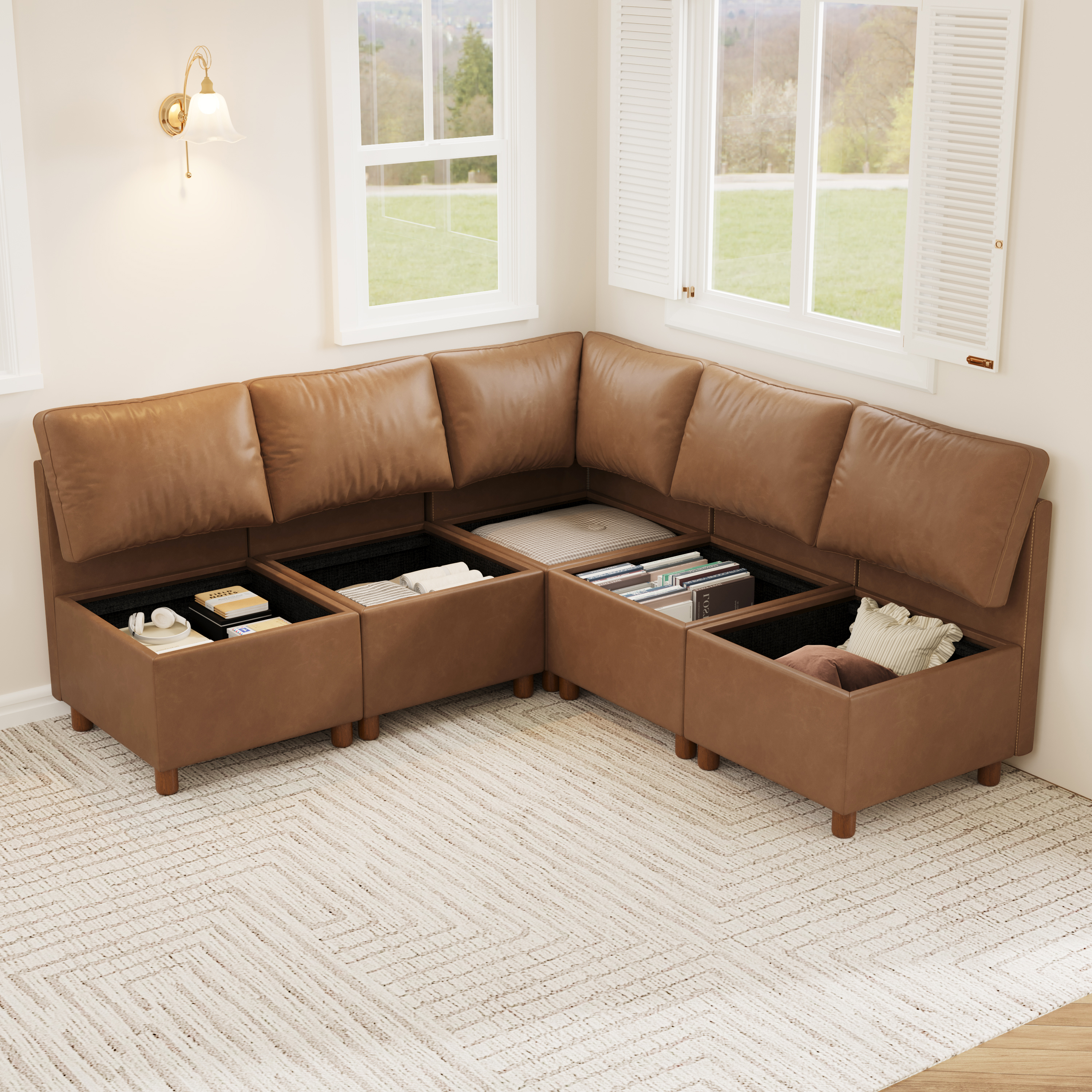 Aura 5-Seat L-Shaped Breakfast Nook with Hidden Storage