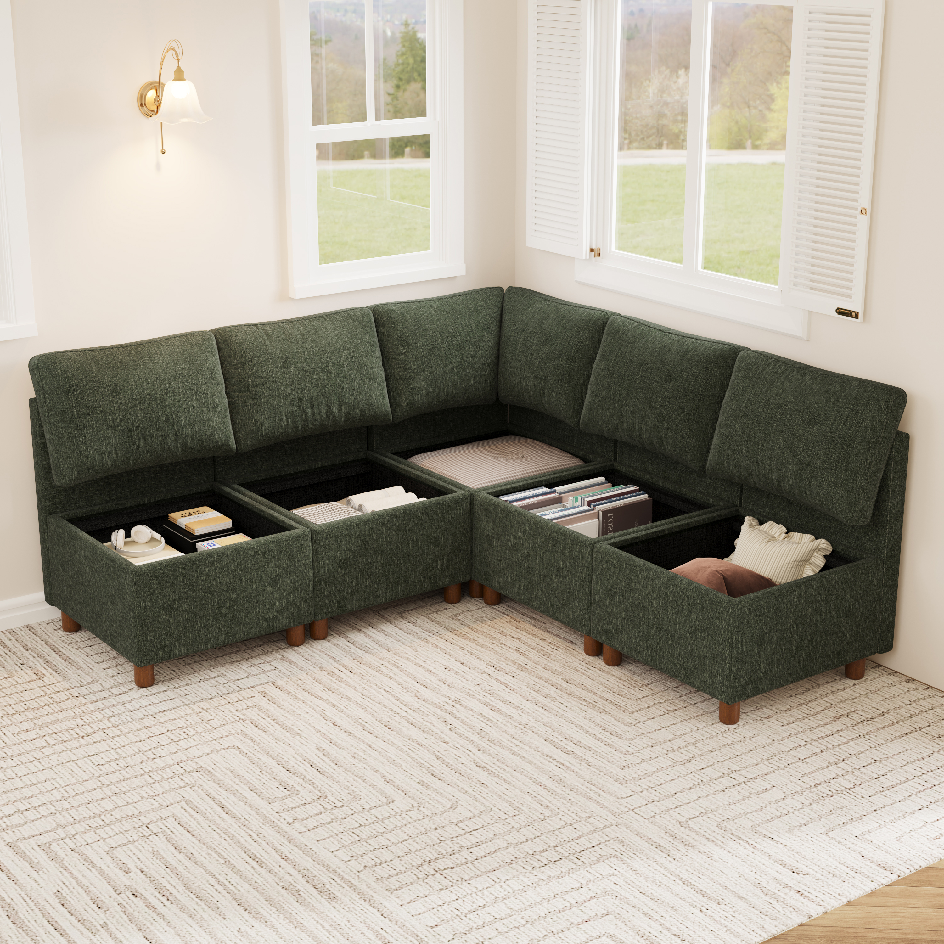 Aura 5-Seat L-Shaped Breakfast Nook with Hidden Storage