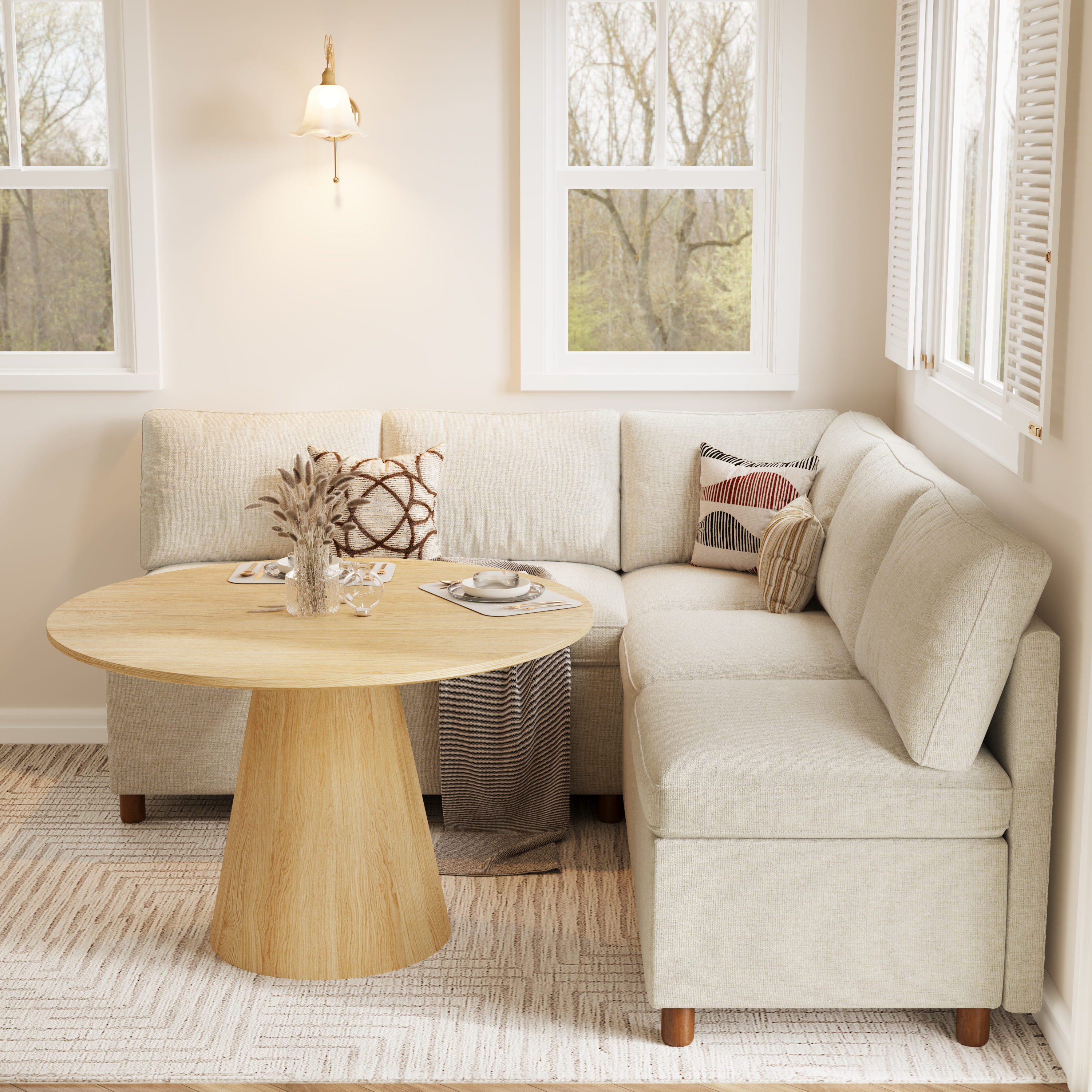 Aura 5-Seat L-Shaped Breakfast Nook with Hidden Storage