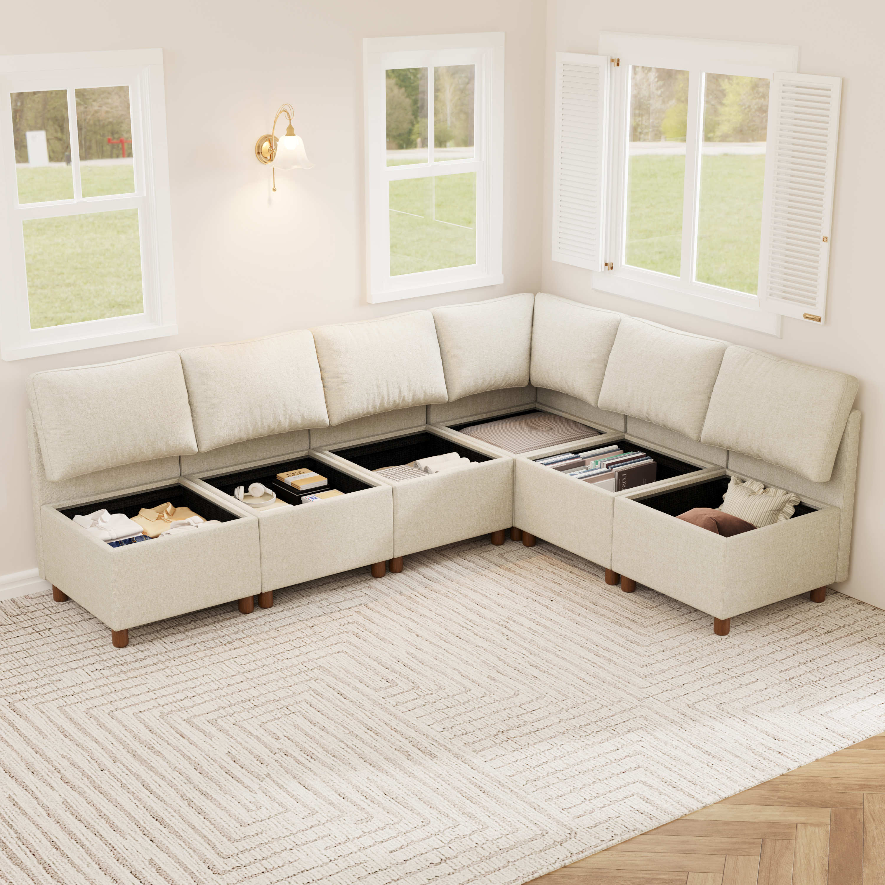 Aura 6-Seat L-Shaped Breakfast Nook with Hidden Storage