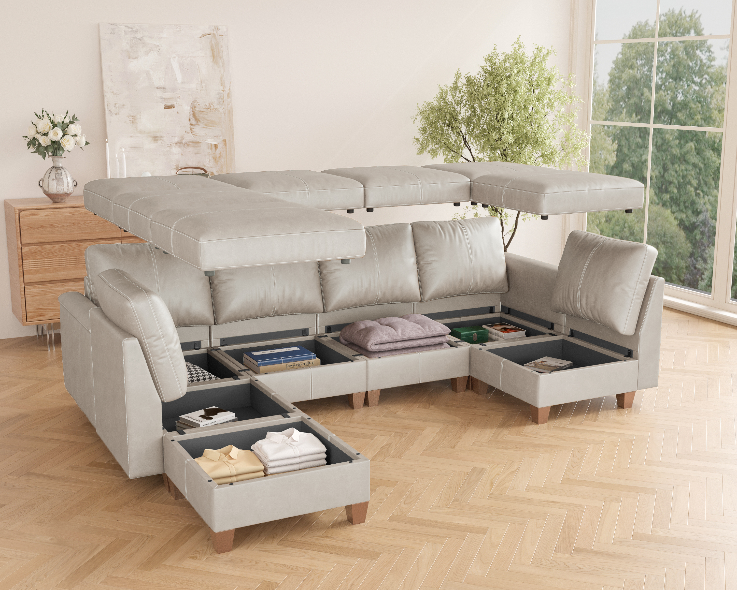 MS-01 Modular SectionaL Sofa 6 Seats with 1 Ottomans