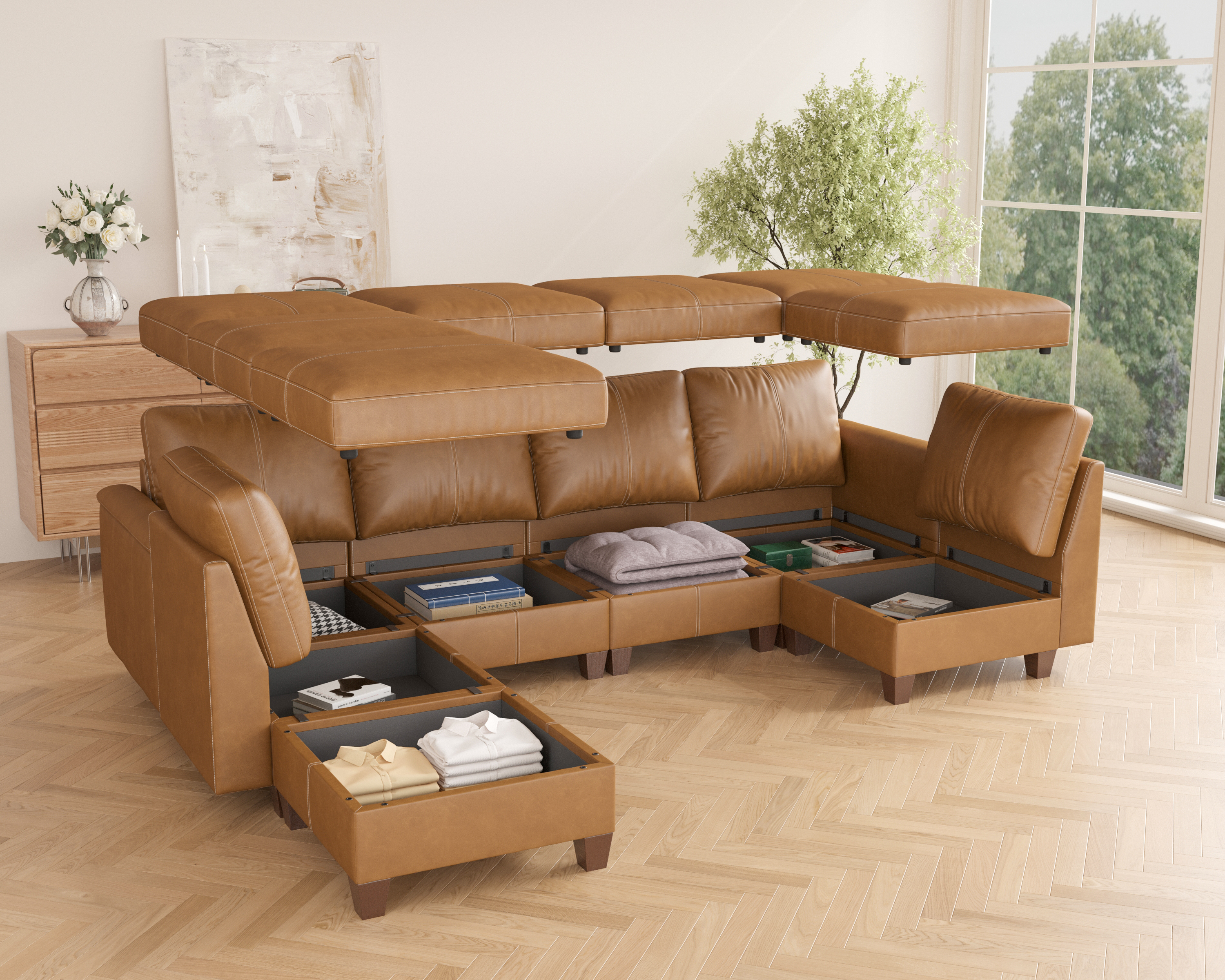 MS-01 Modular SectionaL Sofa 6 Seats with 1 Ottomans
