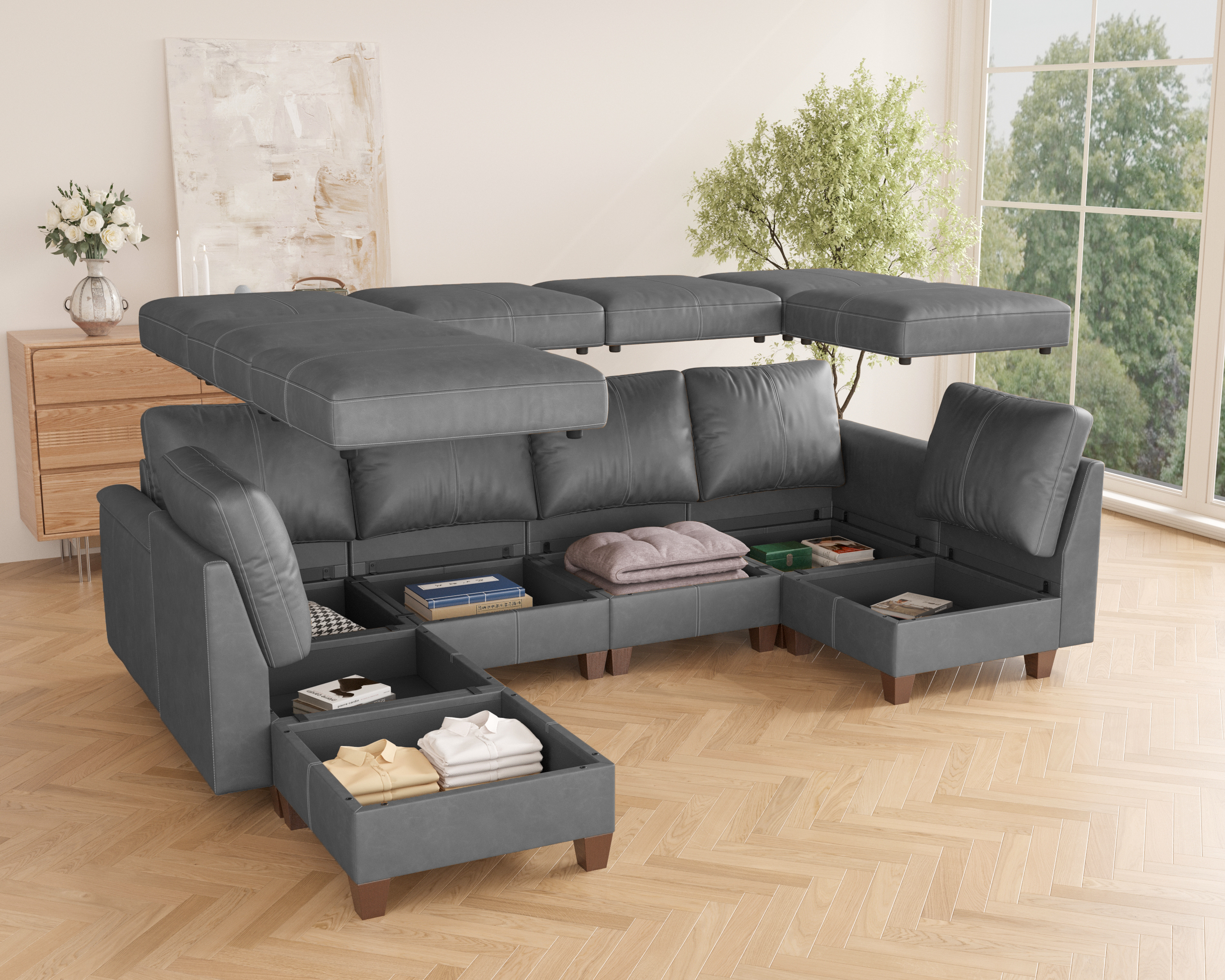 MS-01 Modular SectionaL Sofa 6 Seats with 1 Ottomans