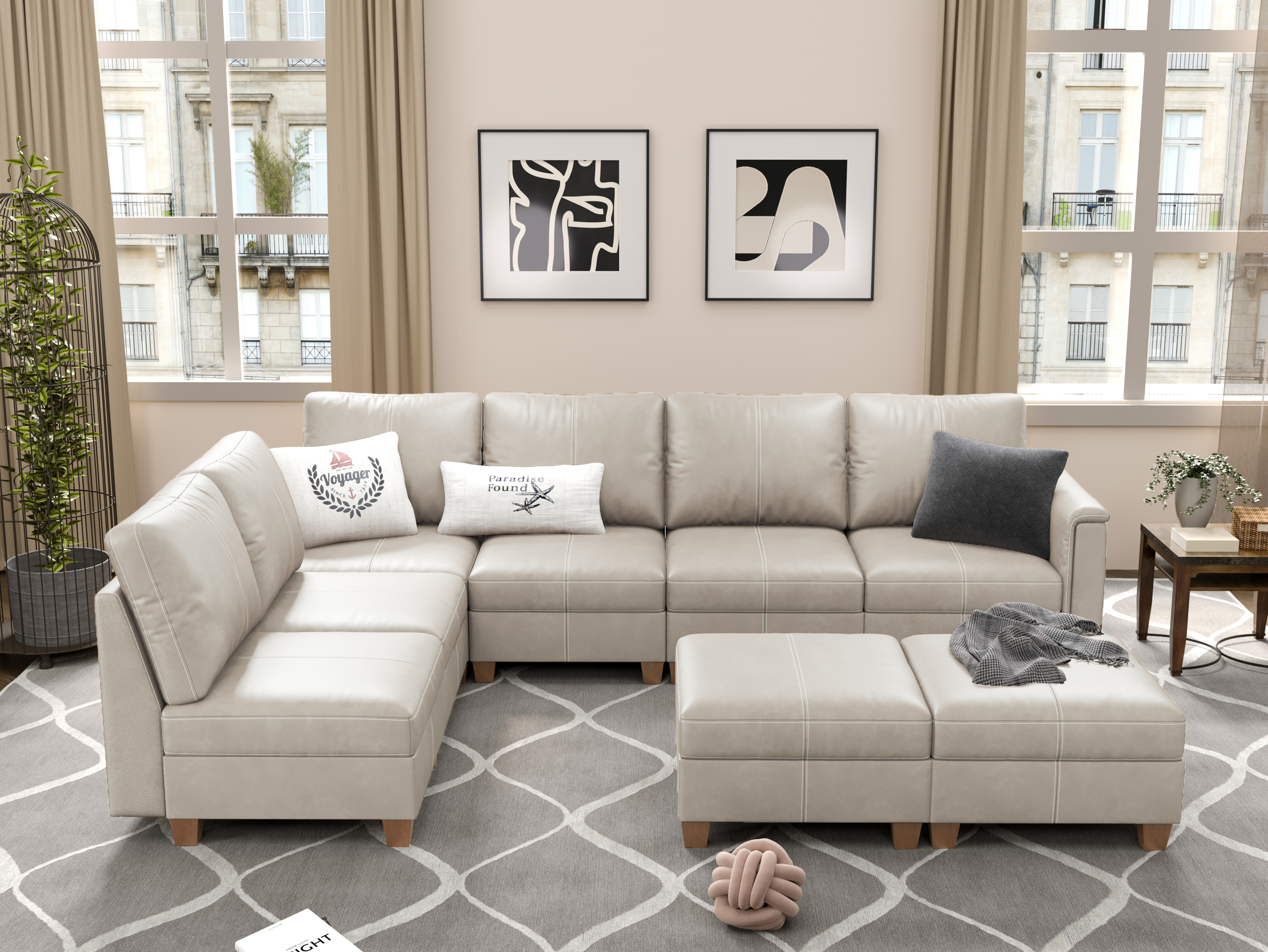 MS-01 Modular SectionaL Sofa 6 Seats with 2 Ottomans