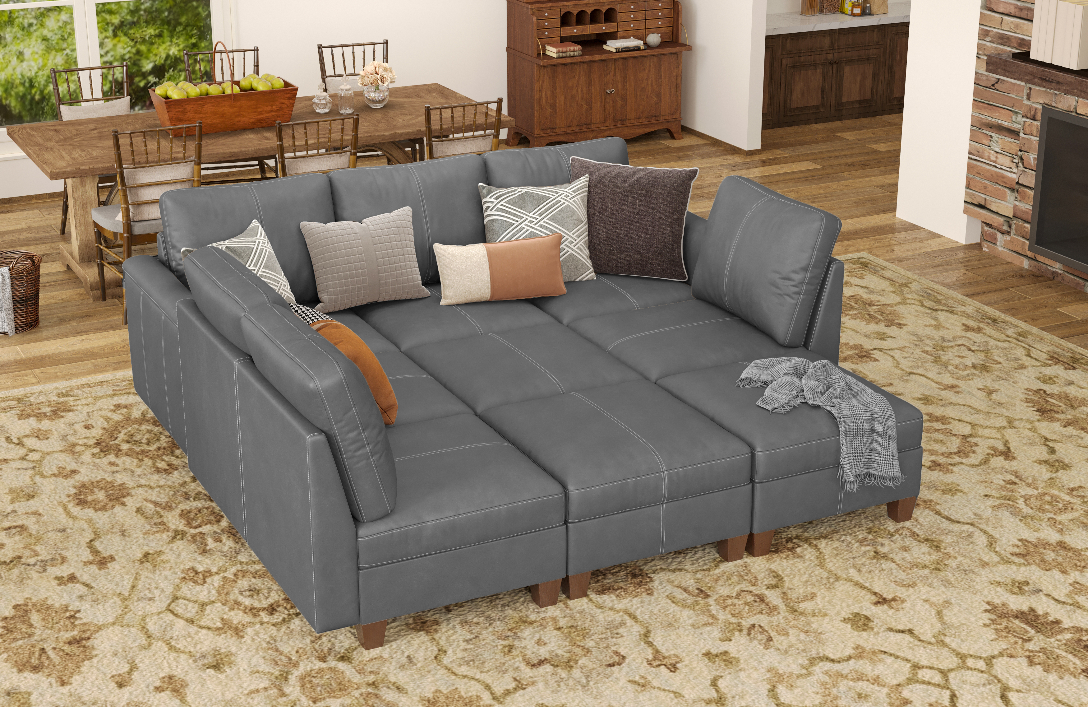 MS-01 Modular SectionaL Sofa 6 Seats with 3 Ottomans