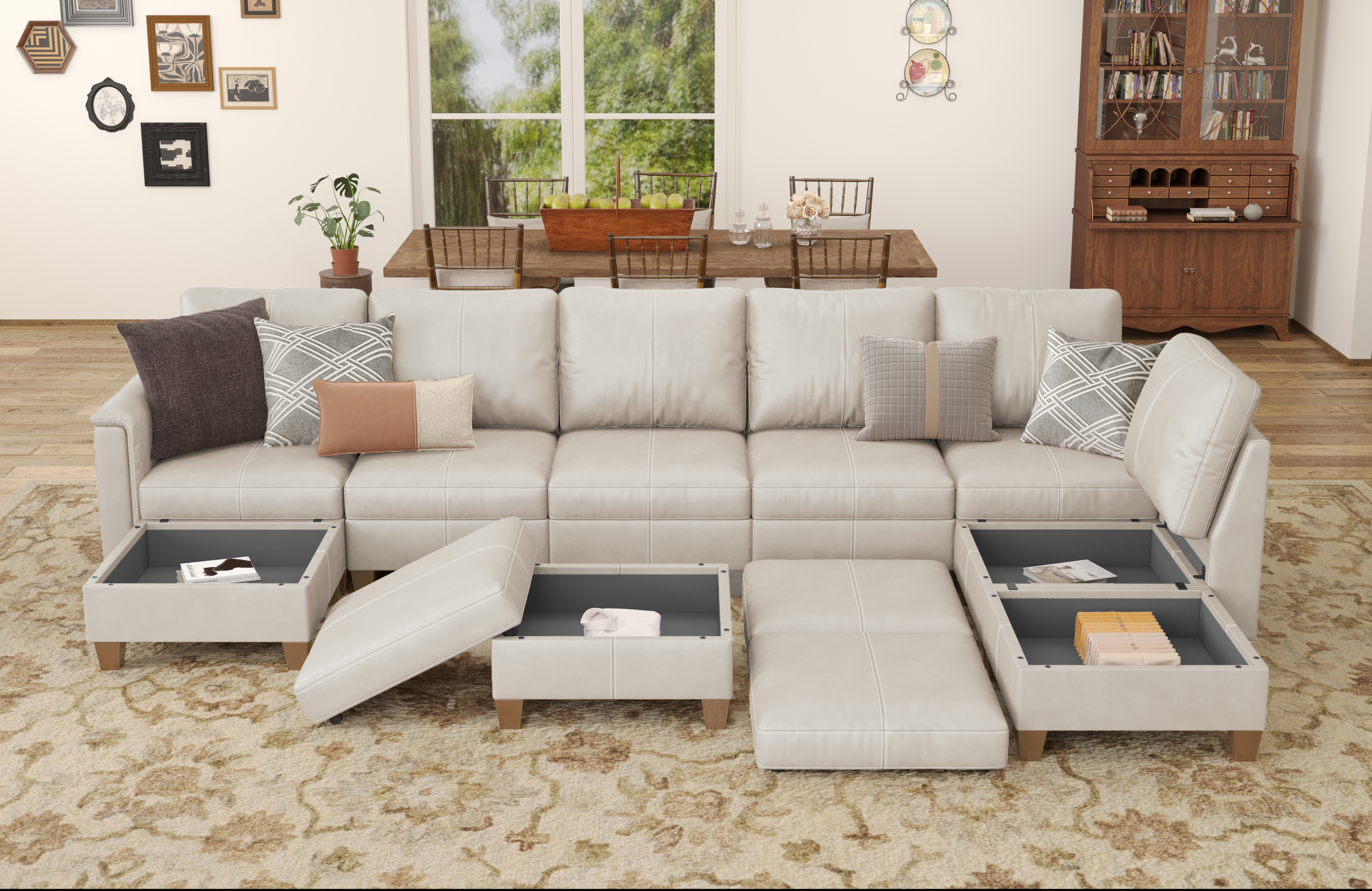 MS-01 Modular SectionaL Sofa 6 Seats with 3 Ottomans