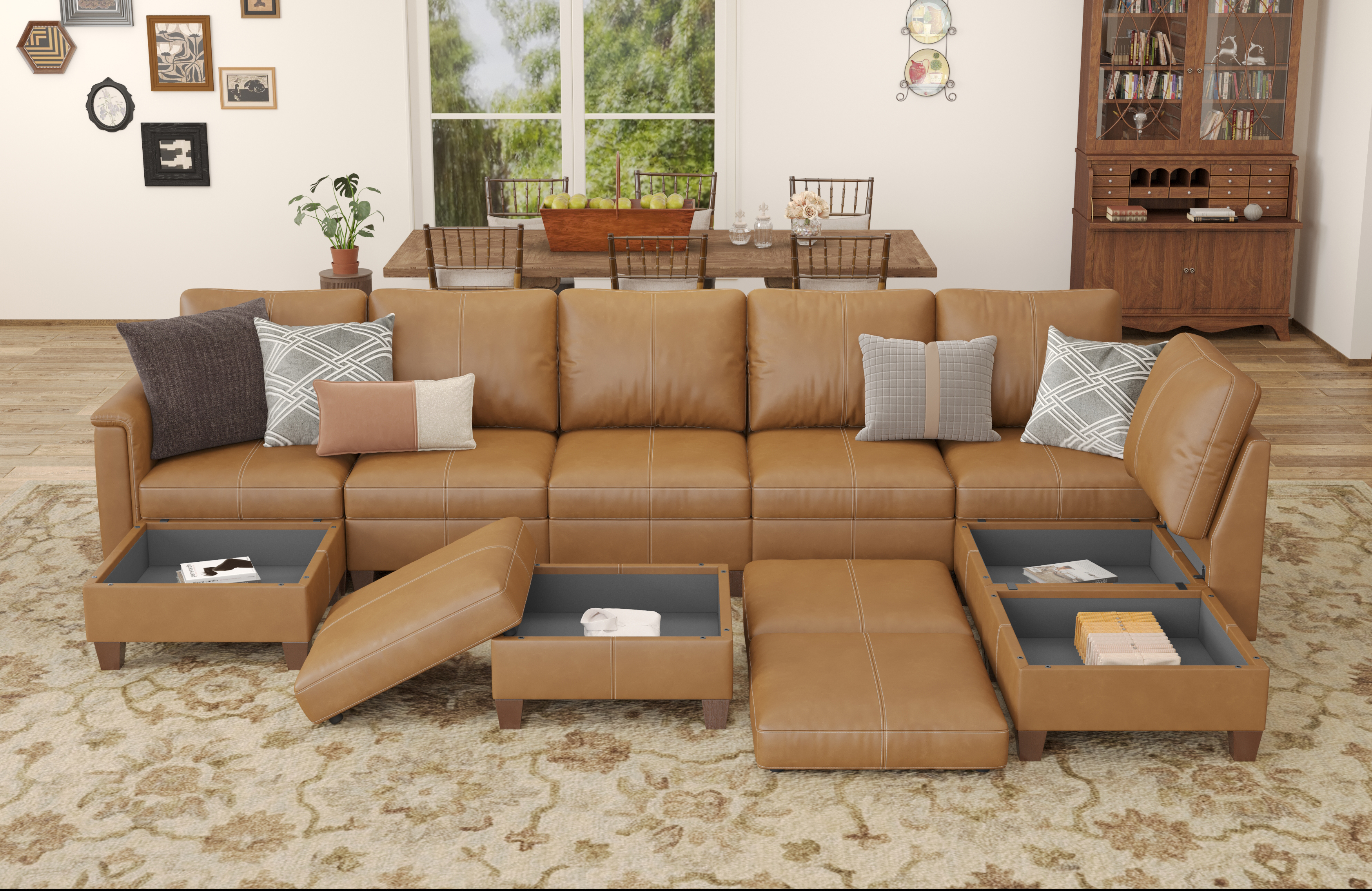 MS-01 Modular SectionaL Sofa 6 Seats with 3 Ottomans