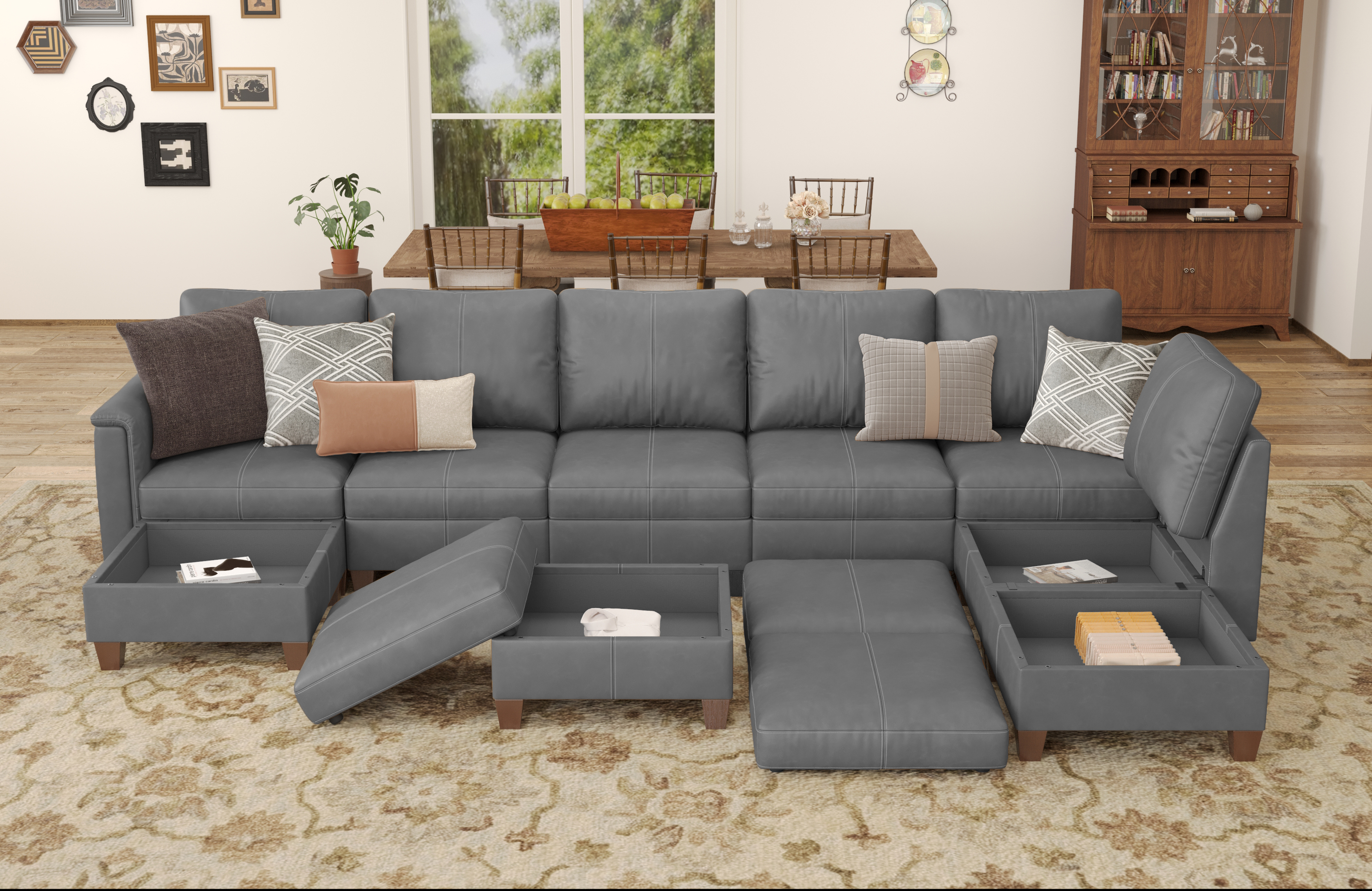 MS-01 Modular SectionaL Sofa 6 Seats with 3 Ottomans