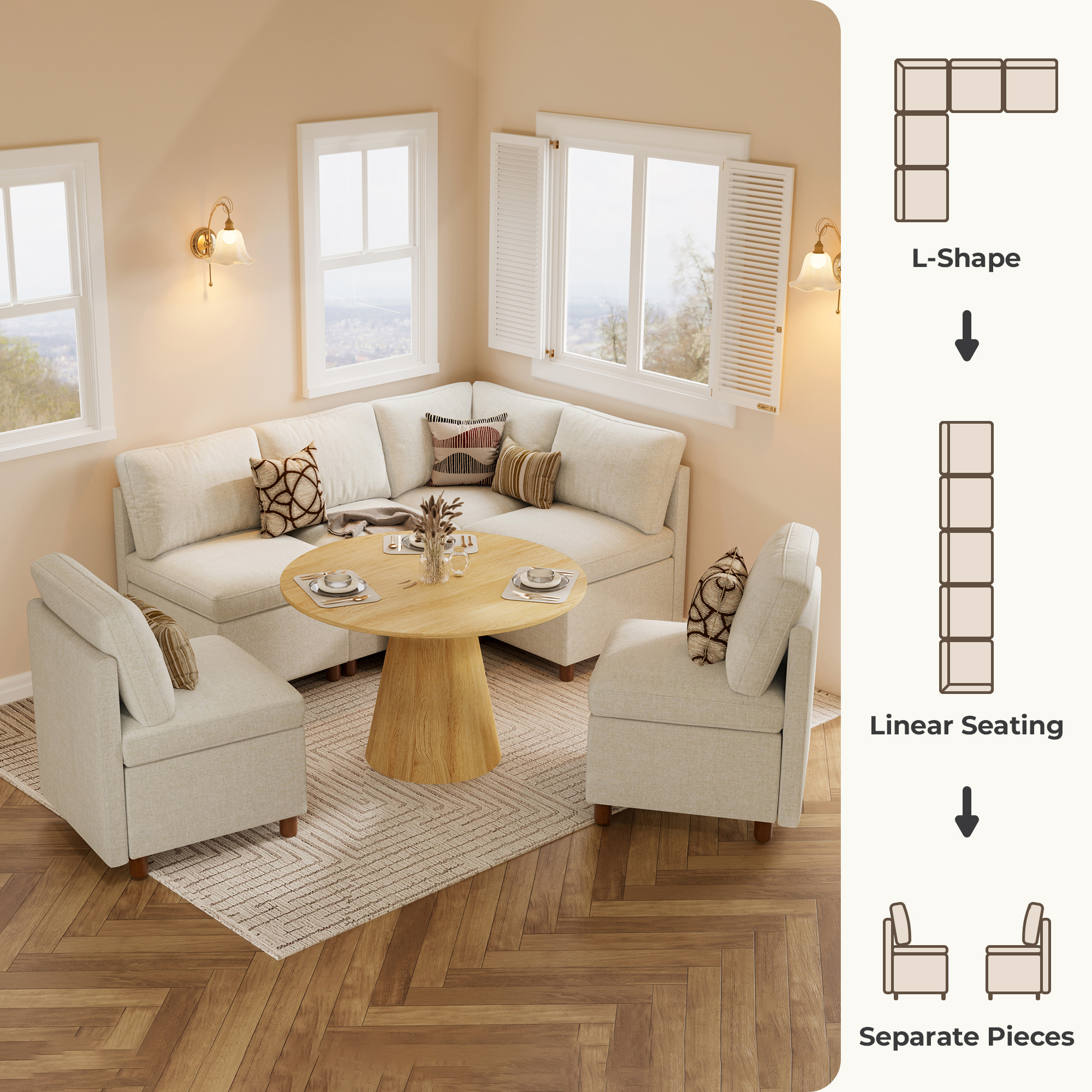 Aura 6-Seat L-Shaped Dining Nook with Hidden Storage