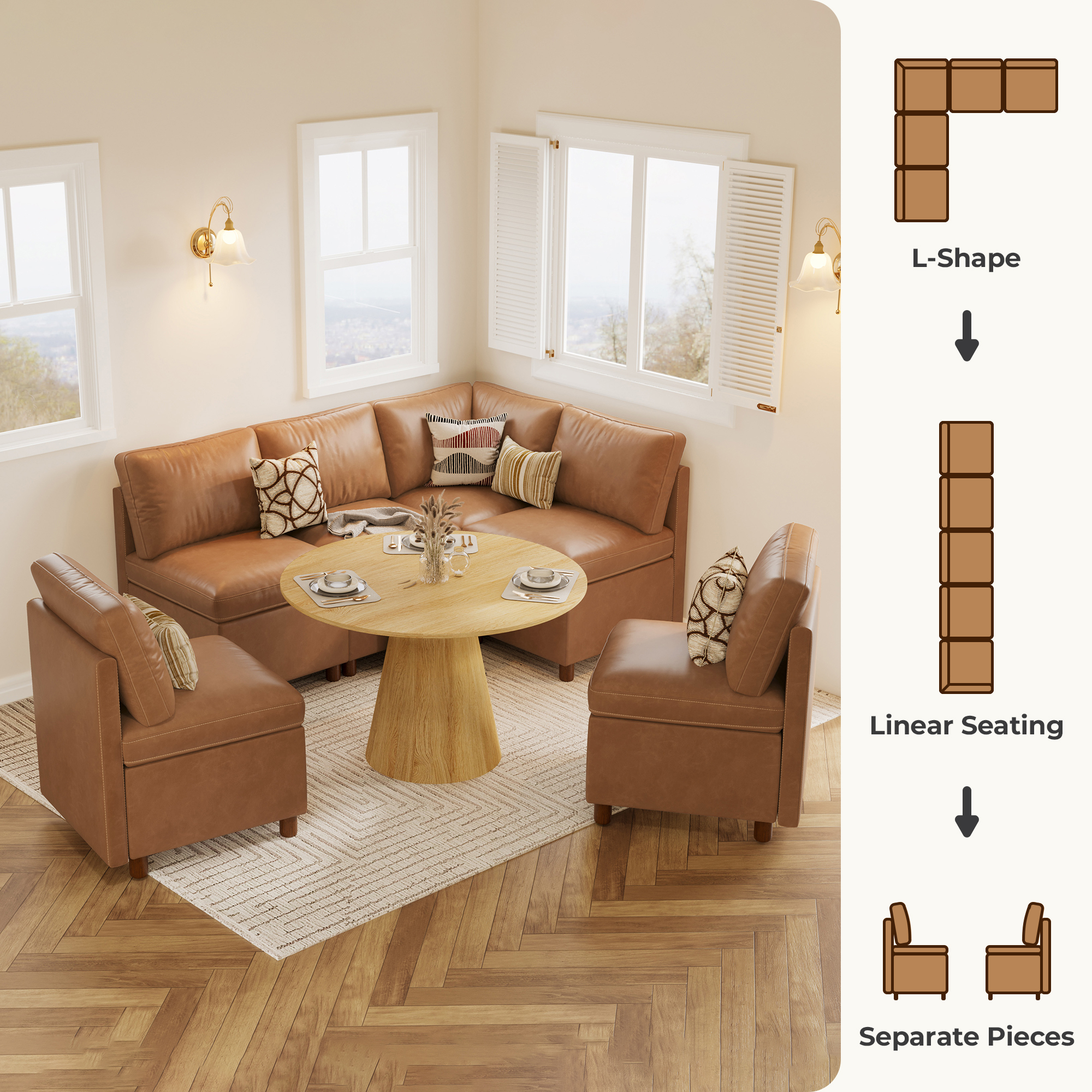 Aura 6-Seat L-Shaped Dining Nook with Hidden Storage