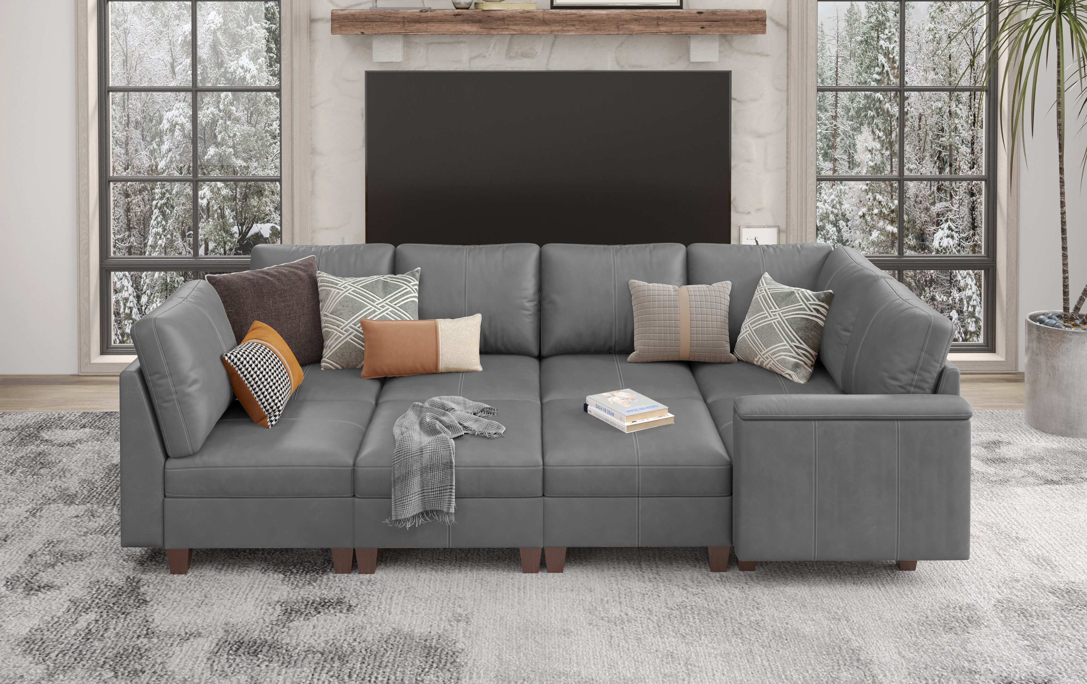 Nexus 8-Seat Faux Leather Modular Sofa