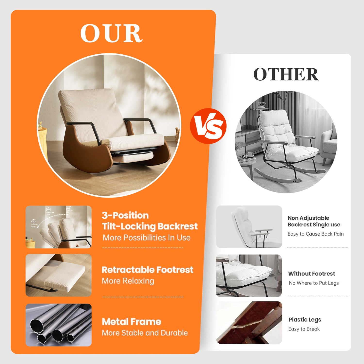 Henry Rocking Recliner Chair with footrest