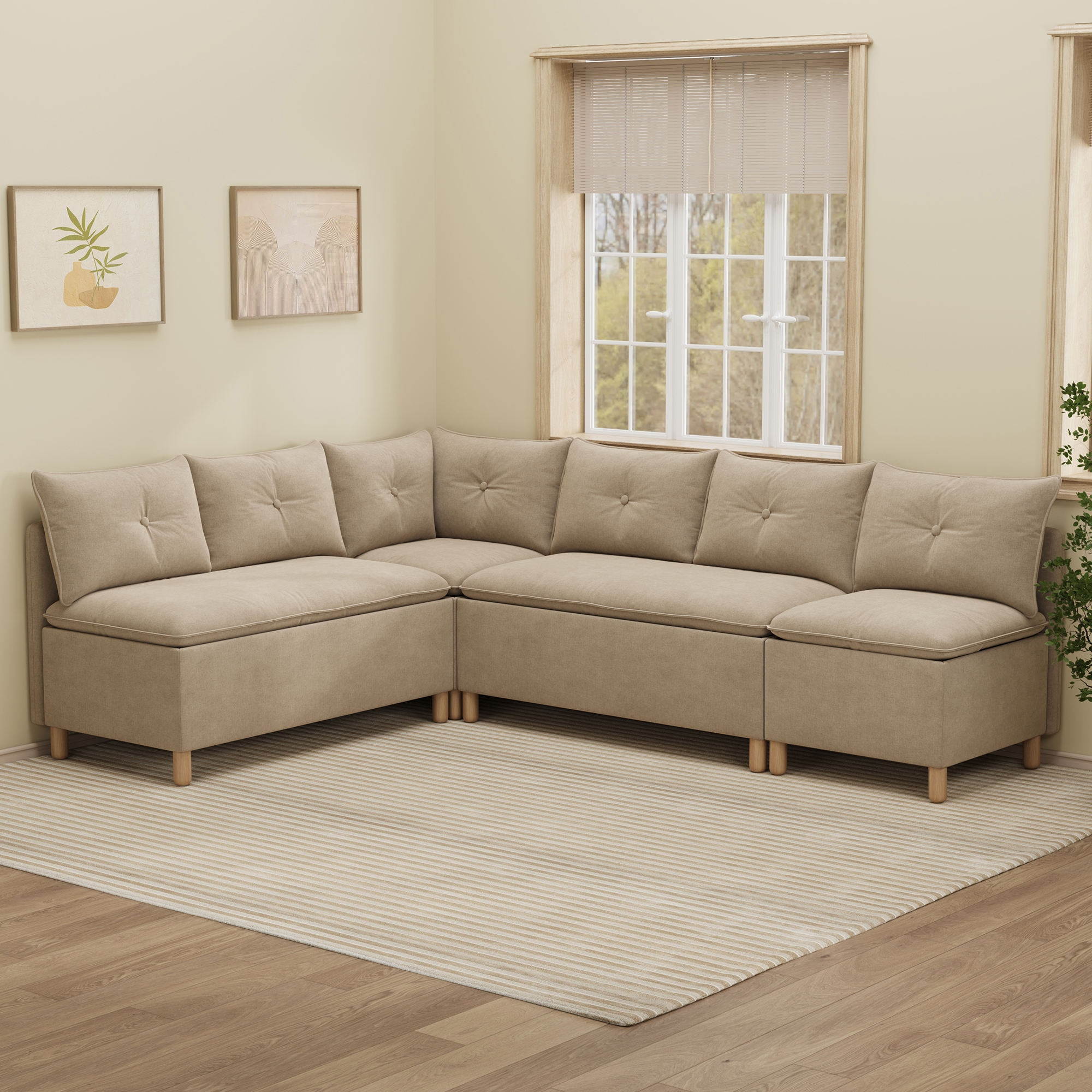 6-Seat L-shaped Corner Sectional Sofa
