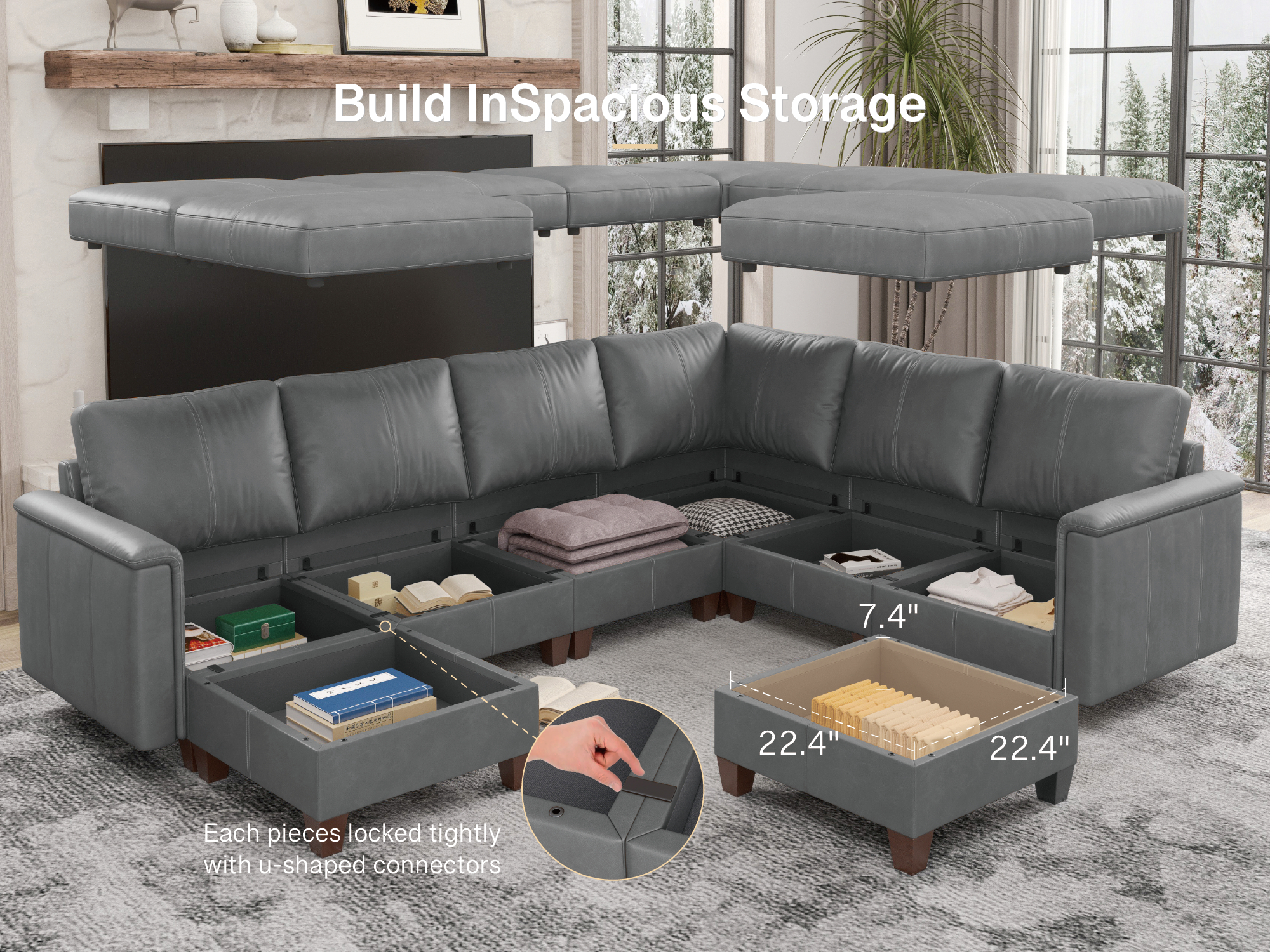 MS-01 Modular SectionaL Sofa 7 Seats With 1 Ottoman