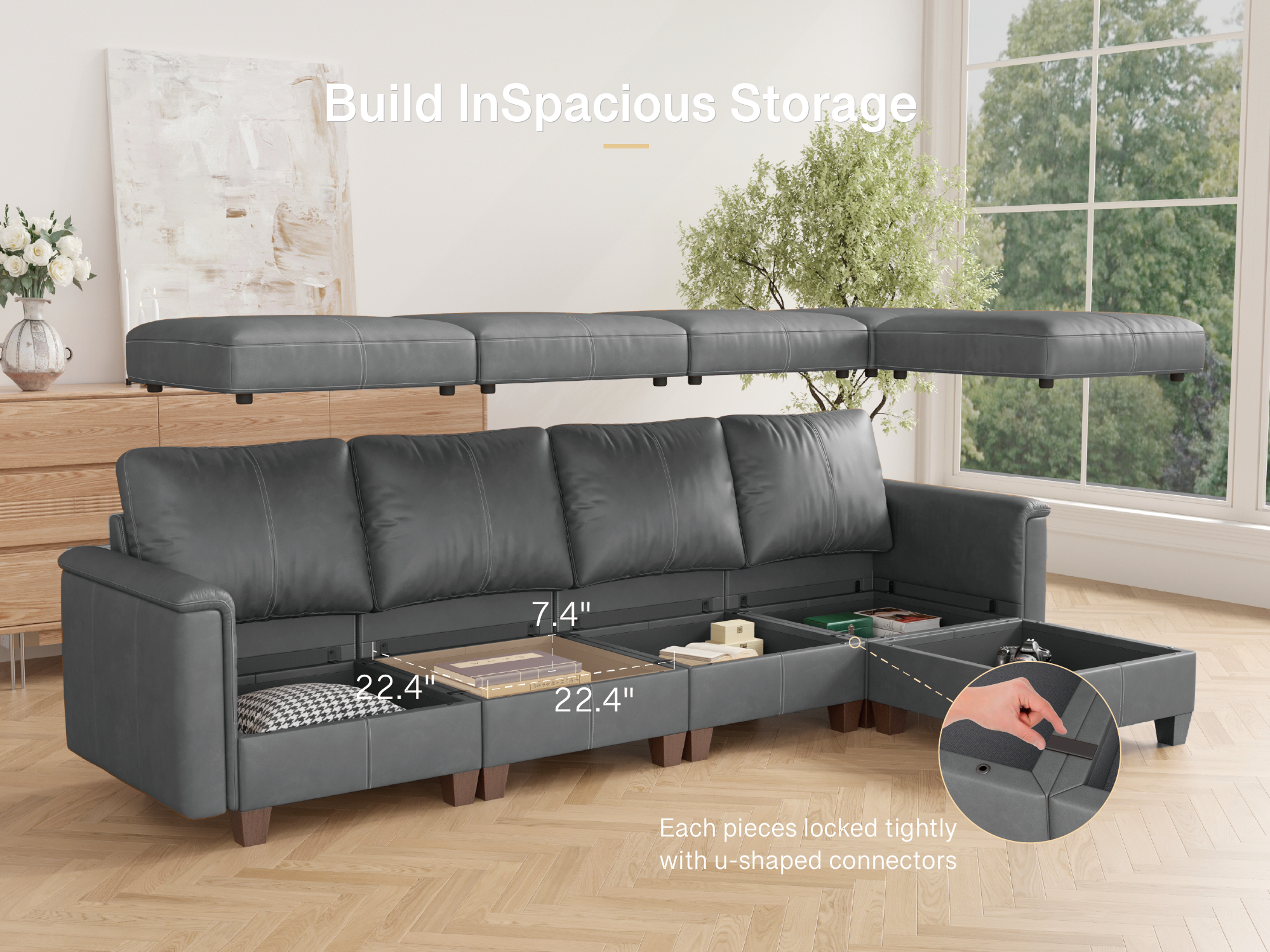 MS-01 Modular SectionaL Sofa 4 Seats with 1 Ottomans