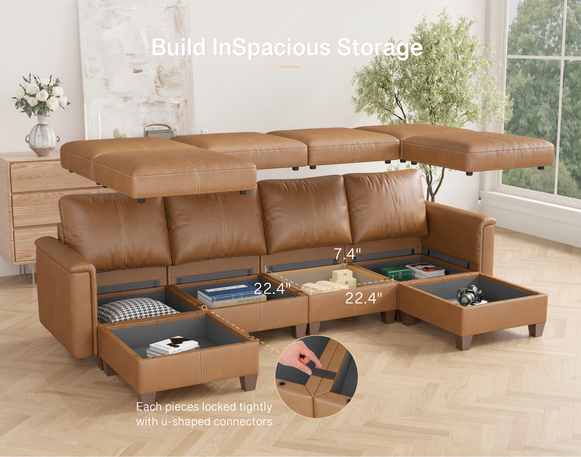 Nexus 6-Seat Faux Leather Modular Sofa