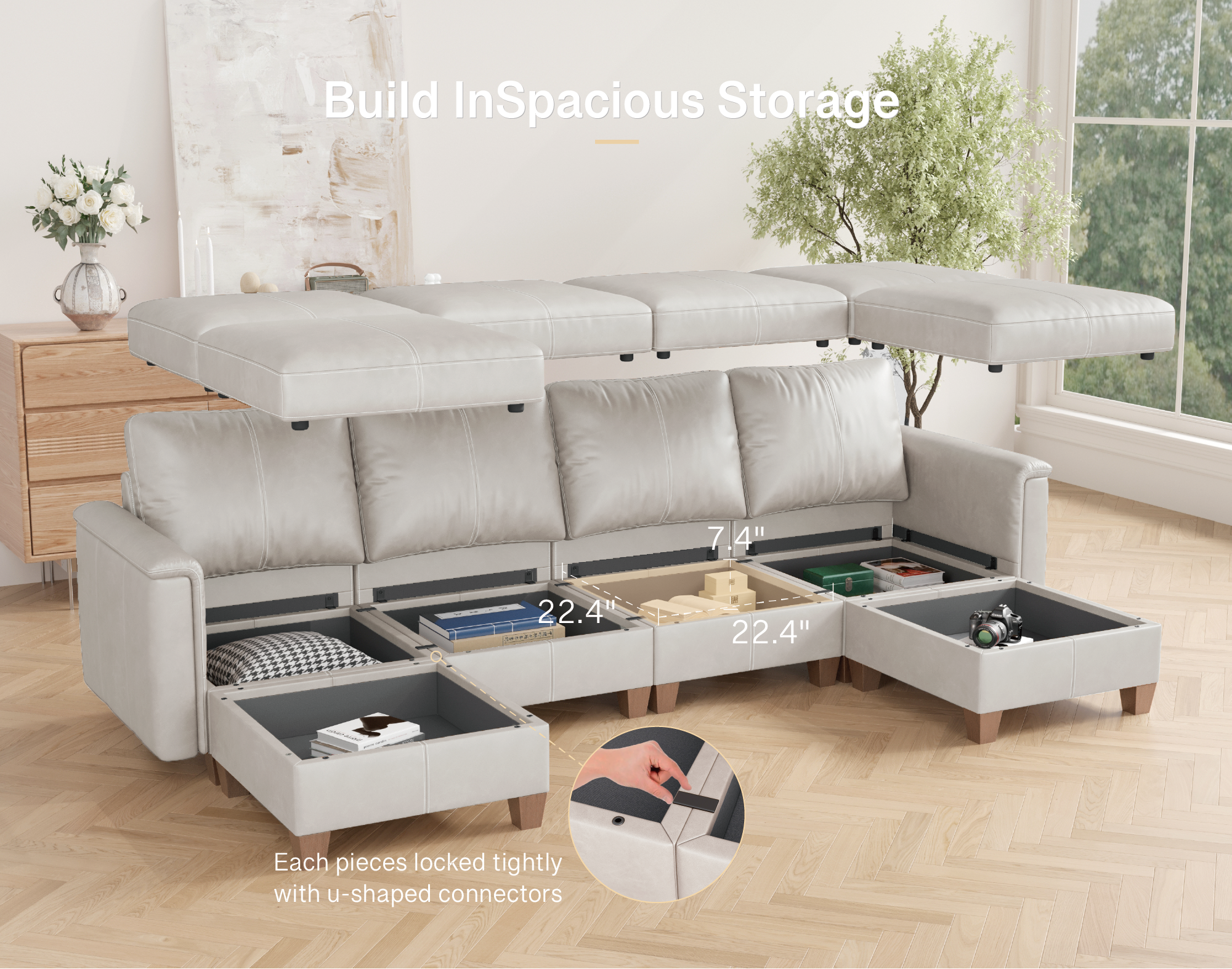 MS-01 Modular SectionaL Sofa 4 Seats with 2 Ottomans