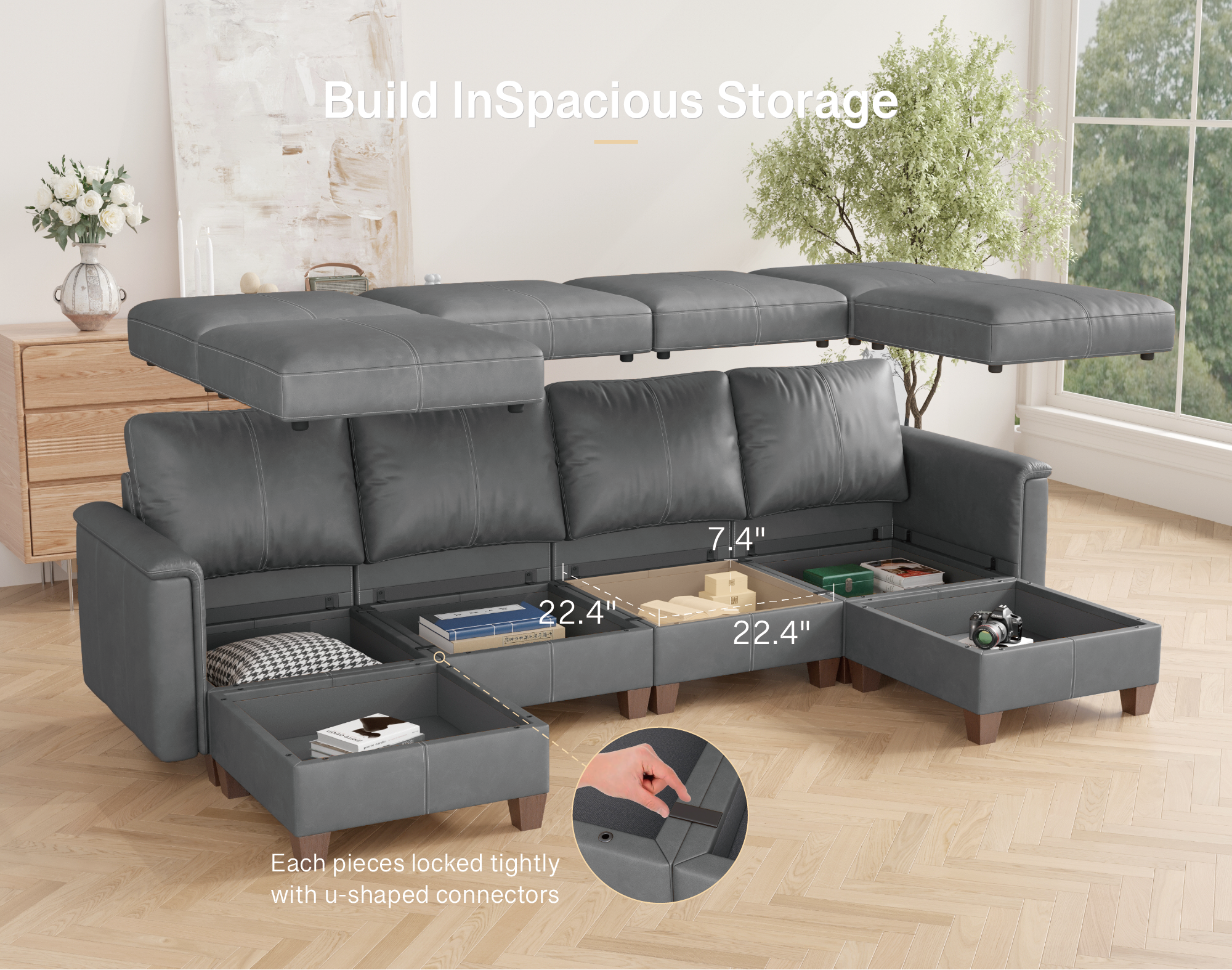 MS-01 Modular SectionaL Sofa 4 Seats with 2 Ottomans