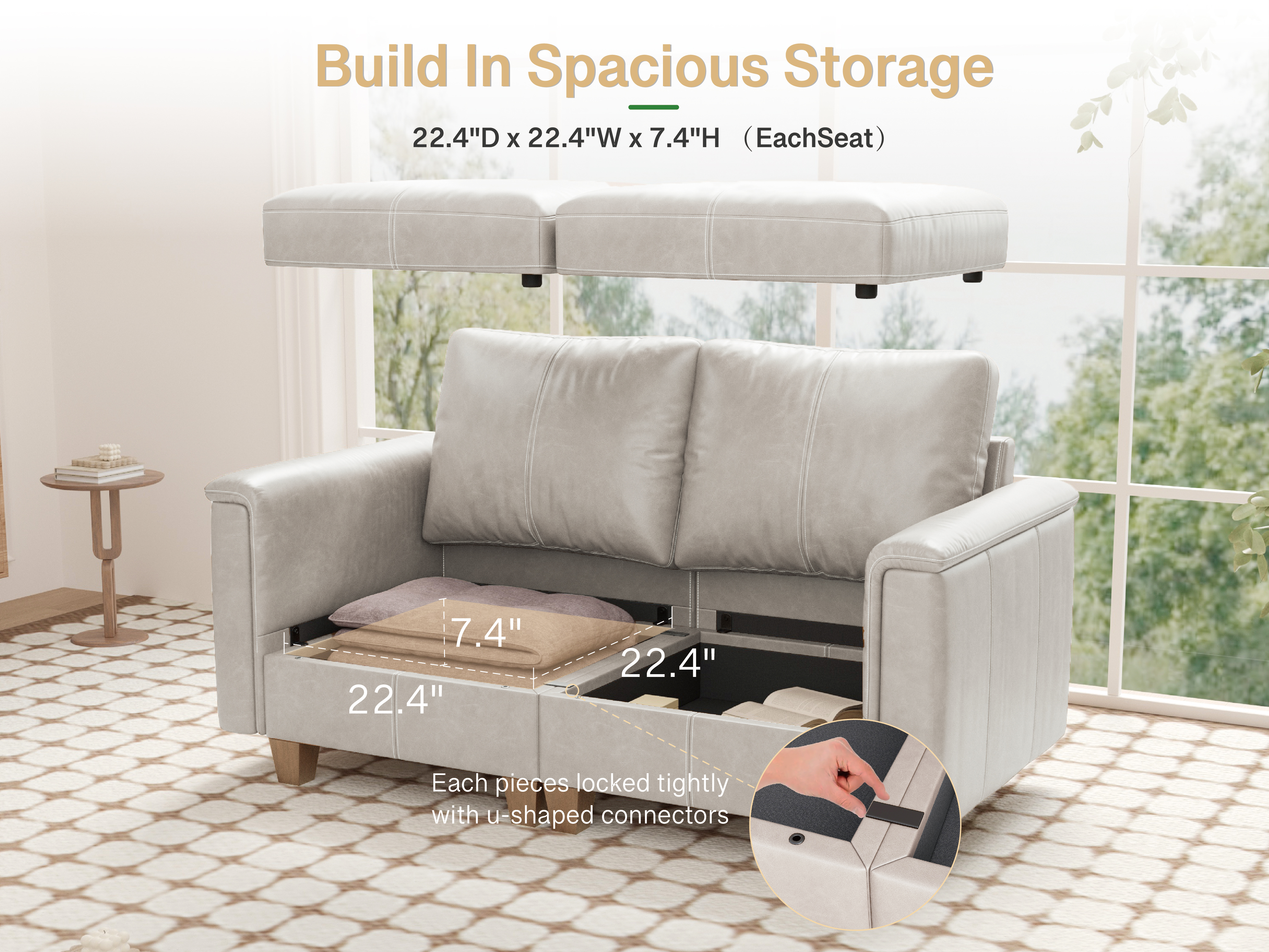 Modular SectionaL Sofa 2 Seats with storage