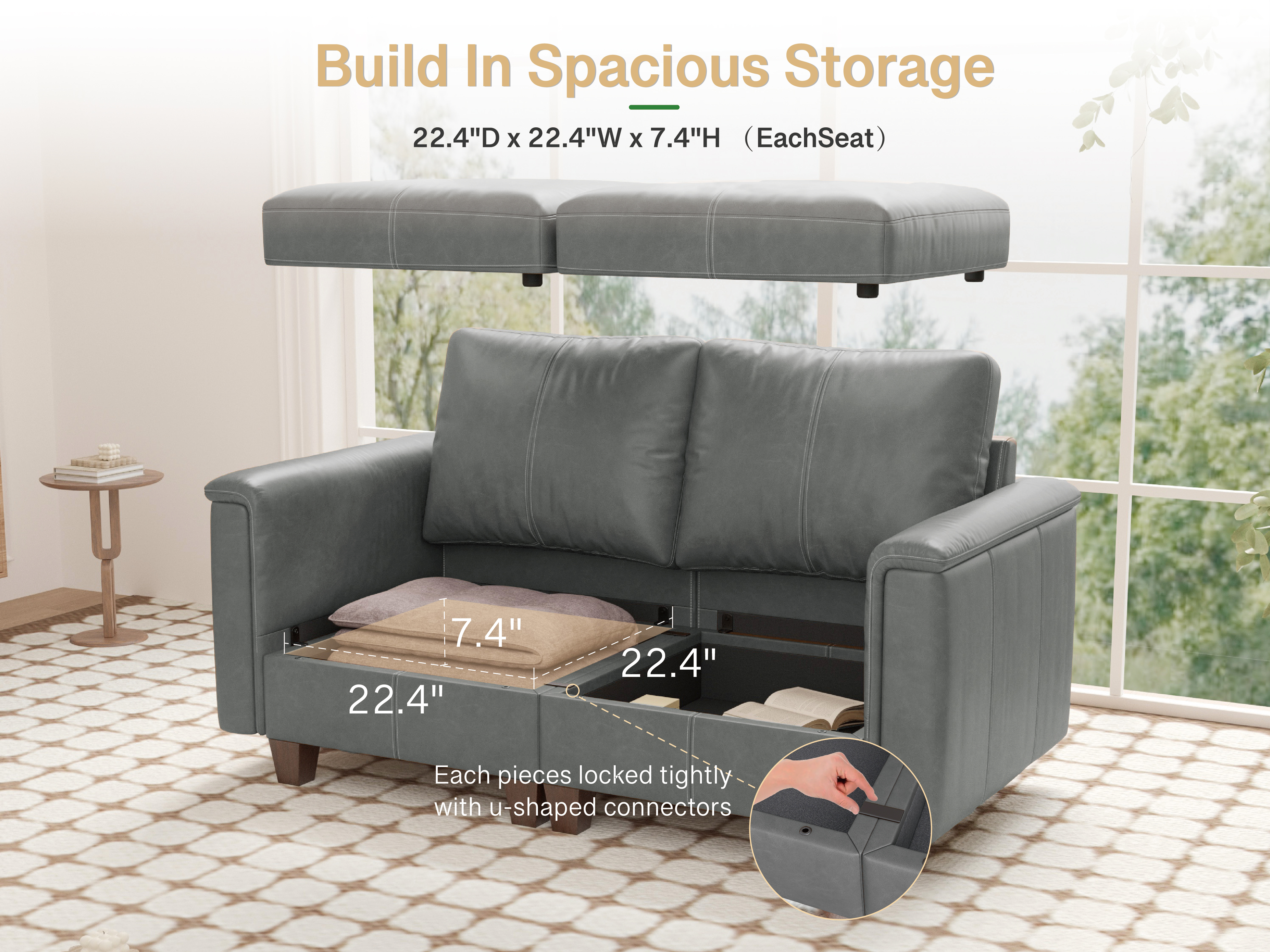 Modular SectionaL Sofa 2 Seats with storage