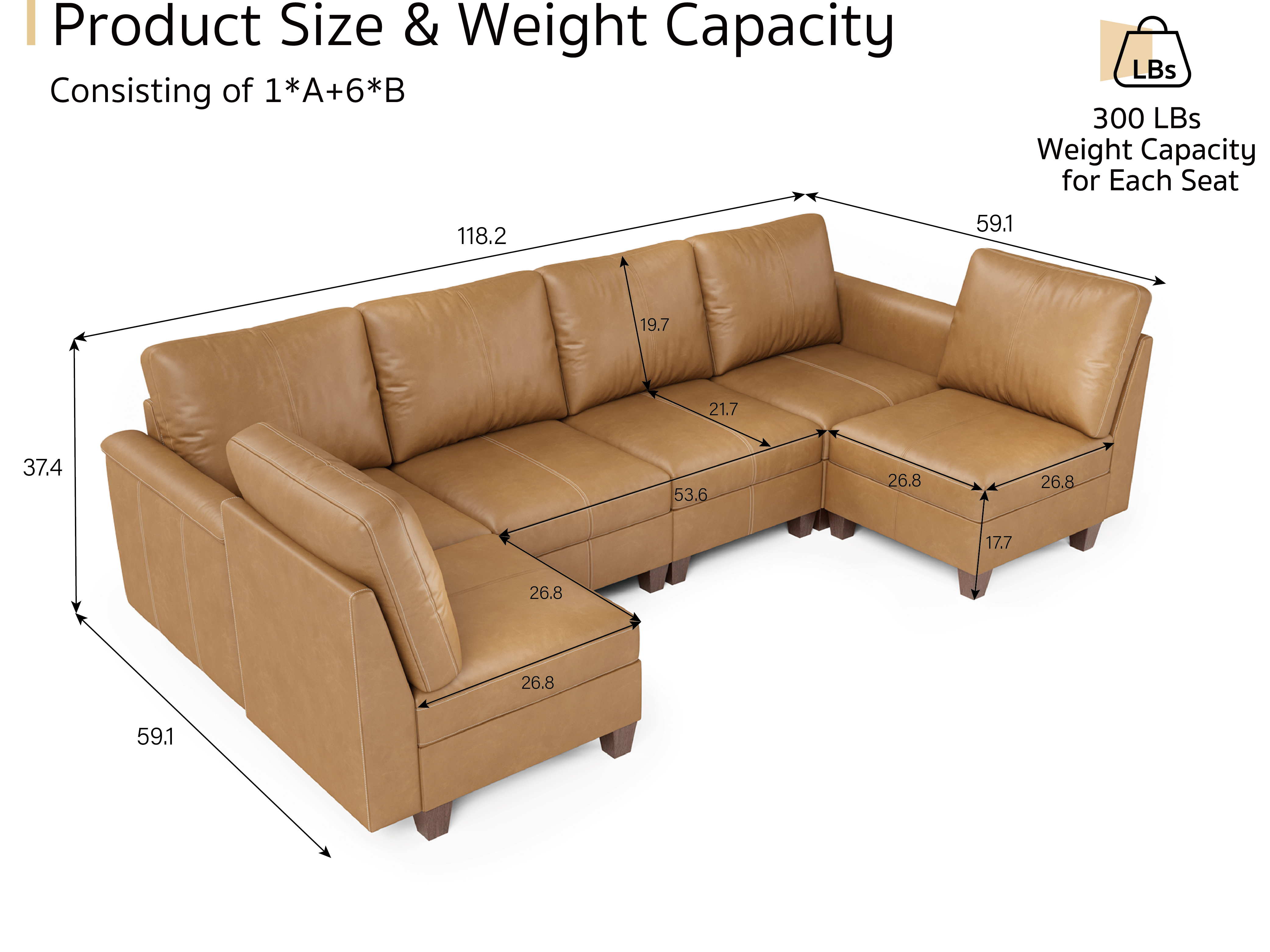 Nexus 6-Seat Leather Sofa | L-Shaped Living Room | SITJOY