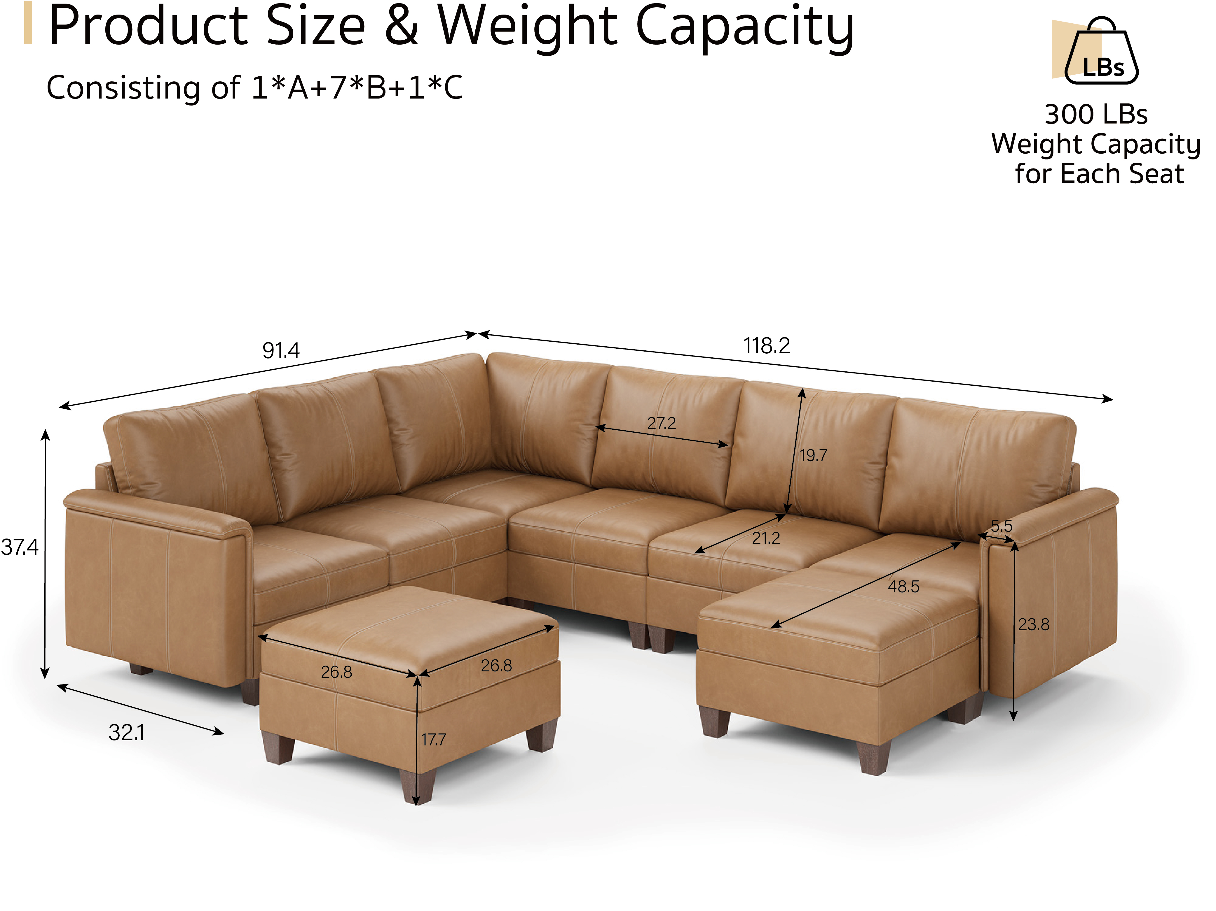 Nexus 8-Seat Faux Leather | Living Room Furniture | SITJOY