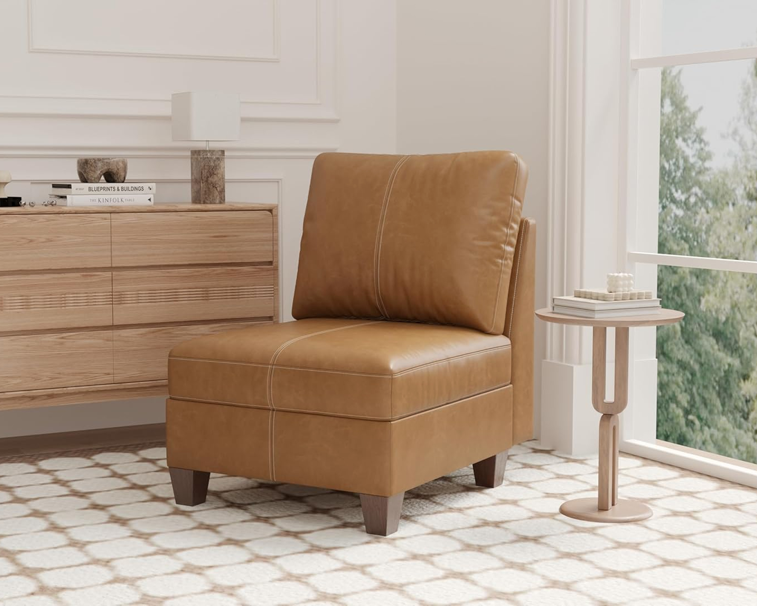 Nexus Modular Faux Leather Armless Seat & Ottoman